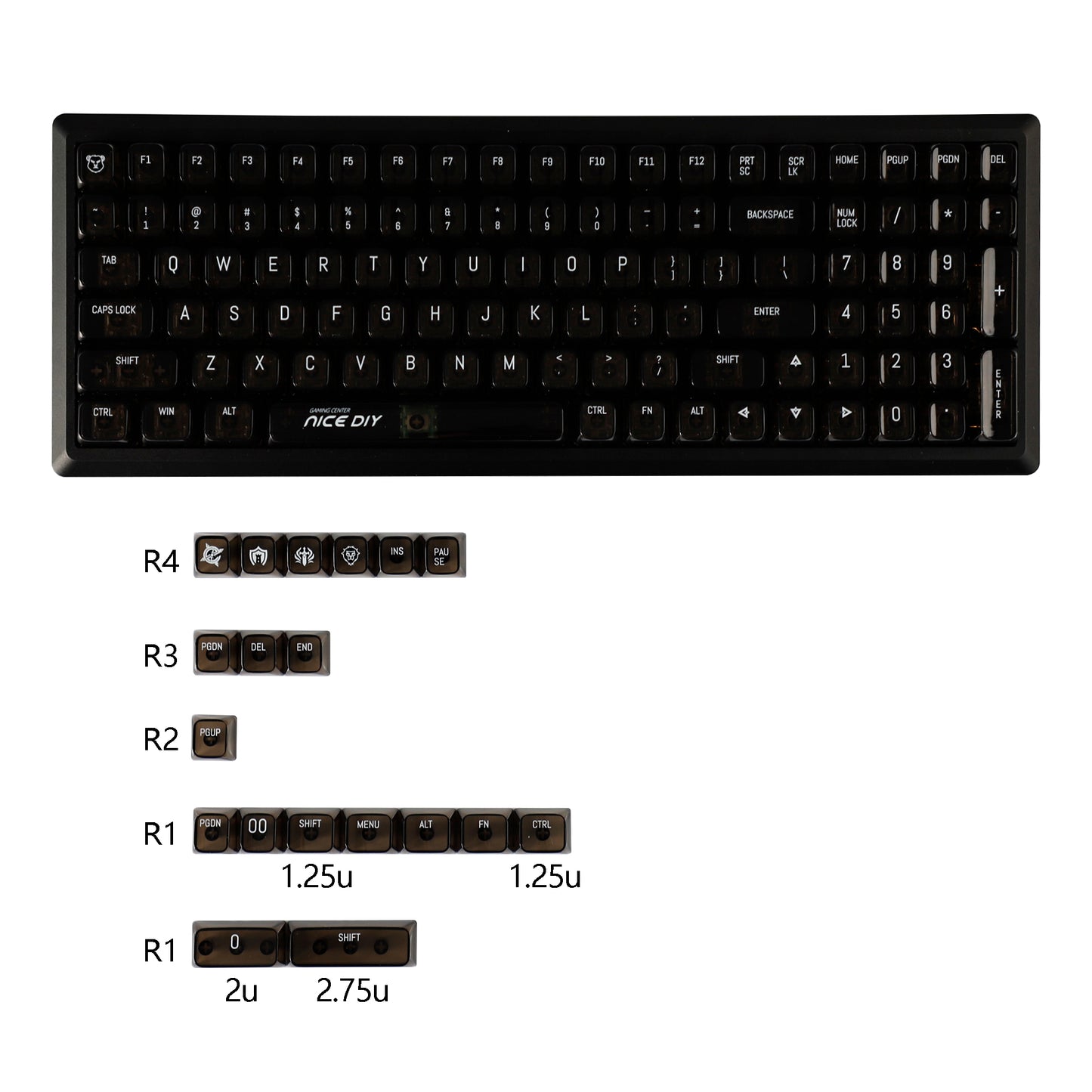 YMDK PC Keycap 119 Keys Shine Through Top UV Printing MDA Profile Cool Custom Keycaps for MX Mechanical Keyboard
