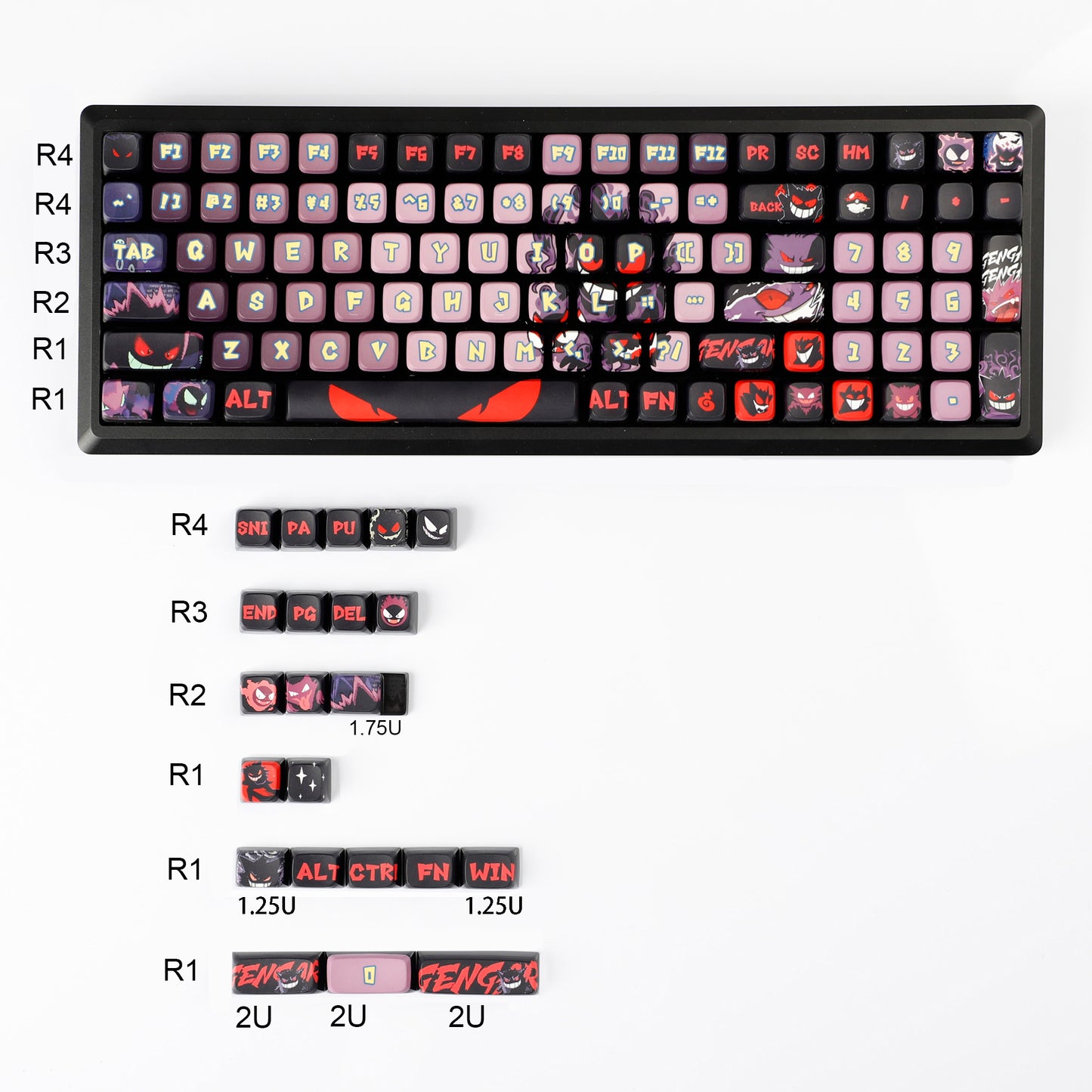 YMDK Evil Briquettes Gengar Cartoon Keycaps Translucent Full Set 122 keys MDA Profile PBT+PC Dye Sub Cool Custom Keycaps for MX Mechanical Keyboard