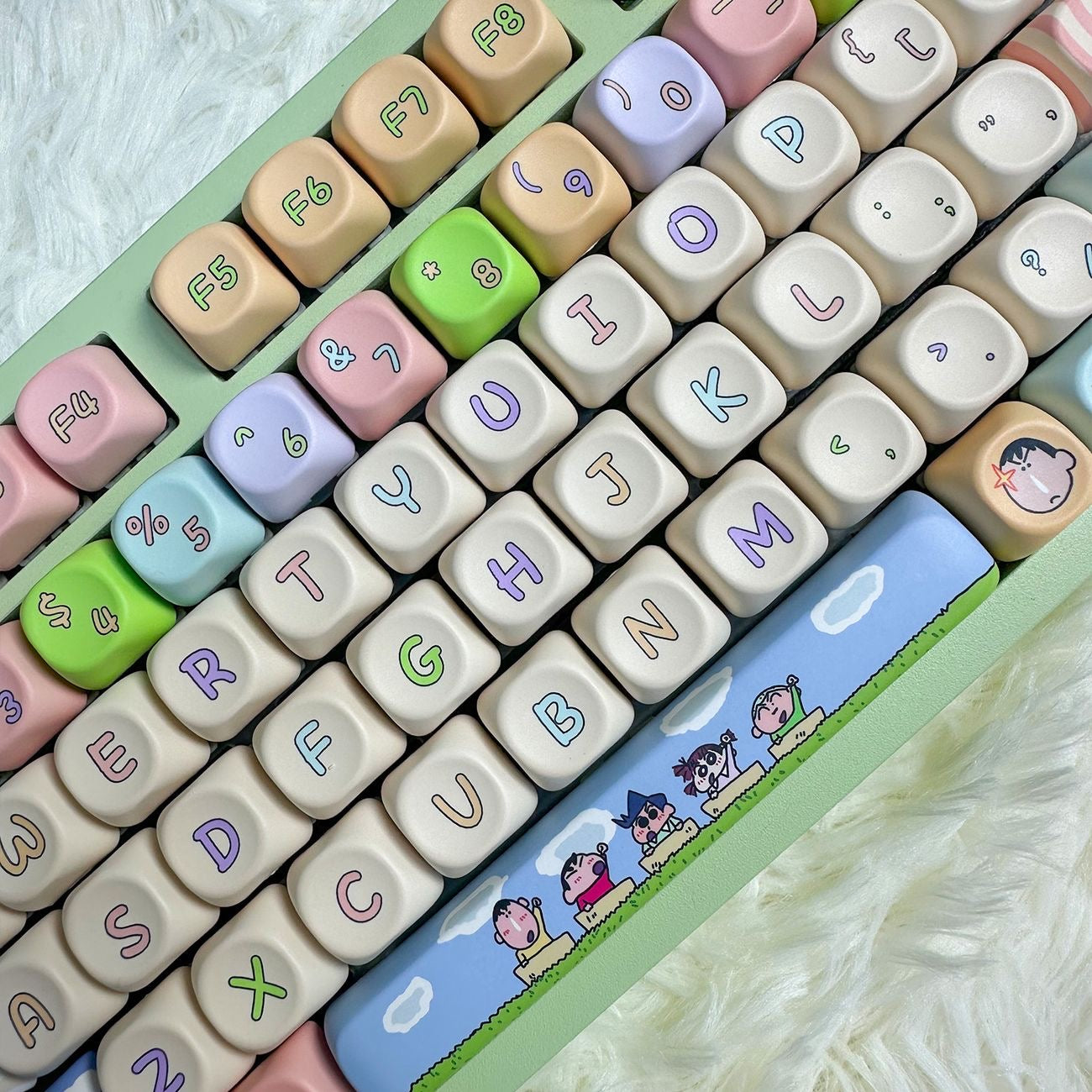 YMDK Crayon Cute Cartoon Anime Naughty 118keys Keycap MOA Profile 5 Sides Dye Sub PBT High-value Keycaps for 61/68/75/87/96/100/104/108 MX Mechanical Keyboard