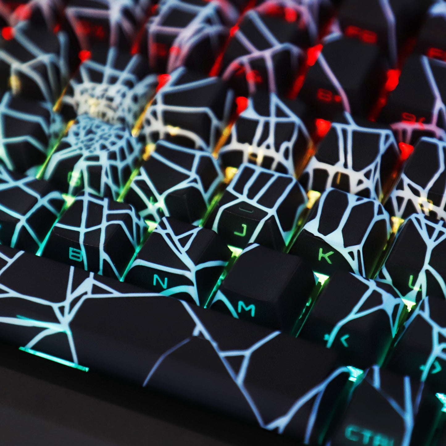 YMDK Spider Web Shine Through Keycap Cool Side-Lit PBT Dye Sub Cherry Profile Keycaps for MX Mechanical Keyboards TKL Akko