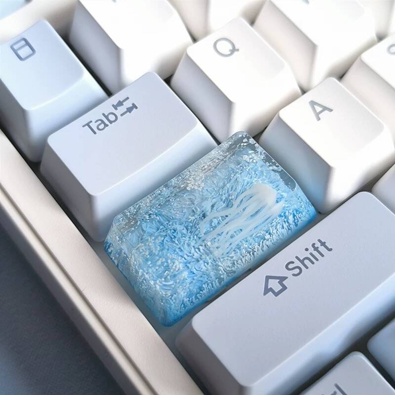 YMDK Coral Jellyfish Personality Keycaps Blue Ocean Translucent Key Caps Handmade Resin Keycap for MX Mechanical Keyboard