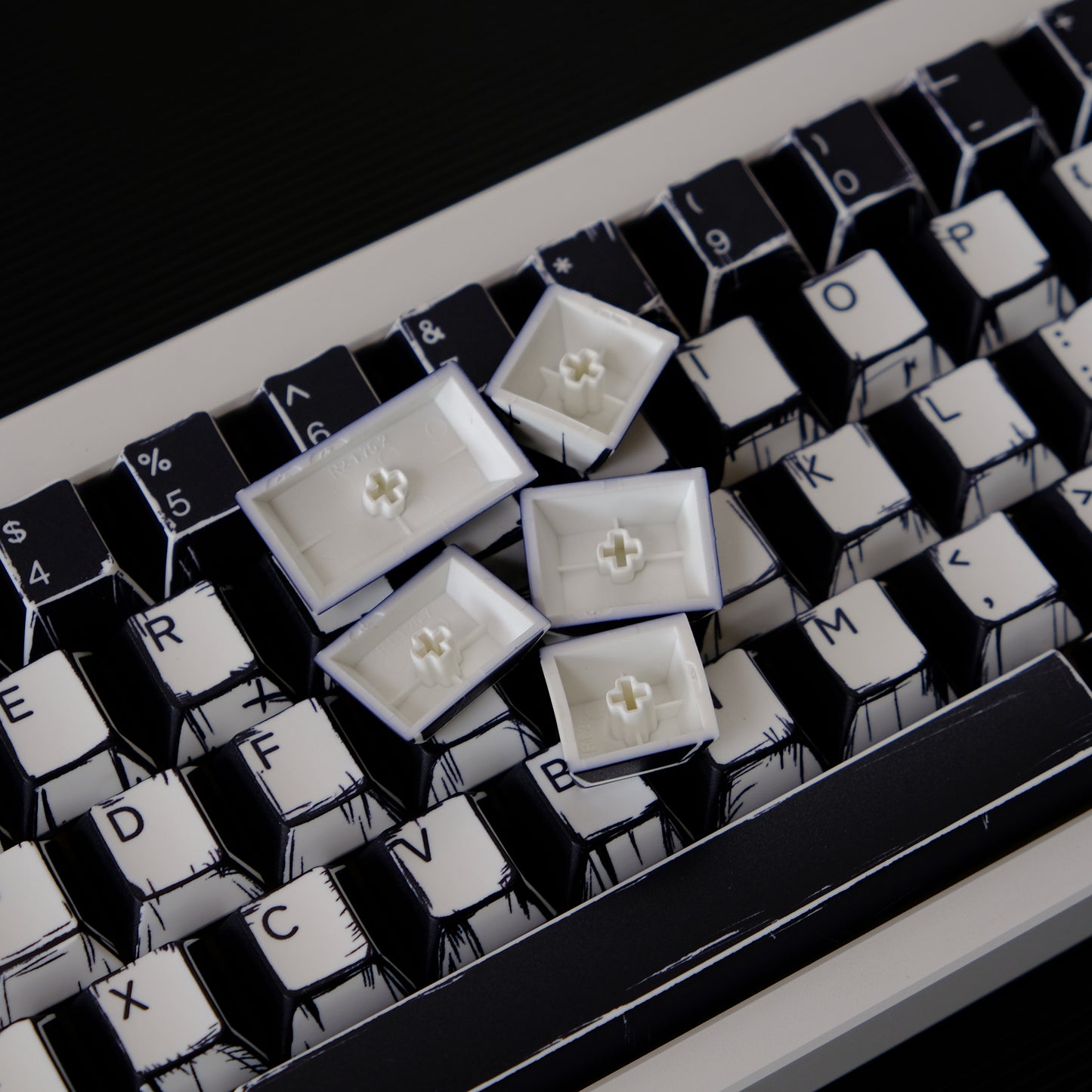 YMDK Black and White Comics Theme 141 keys PBT Keycap Top Print Dye Sub Cherry Profile Custom Keycaps for MX Mechanical Keyboard