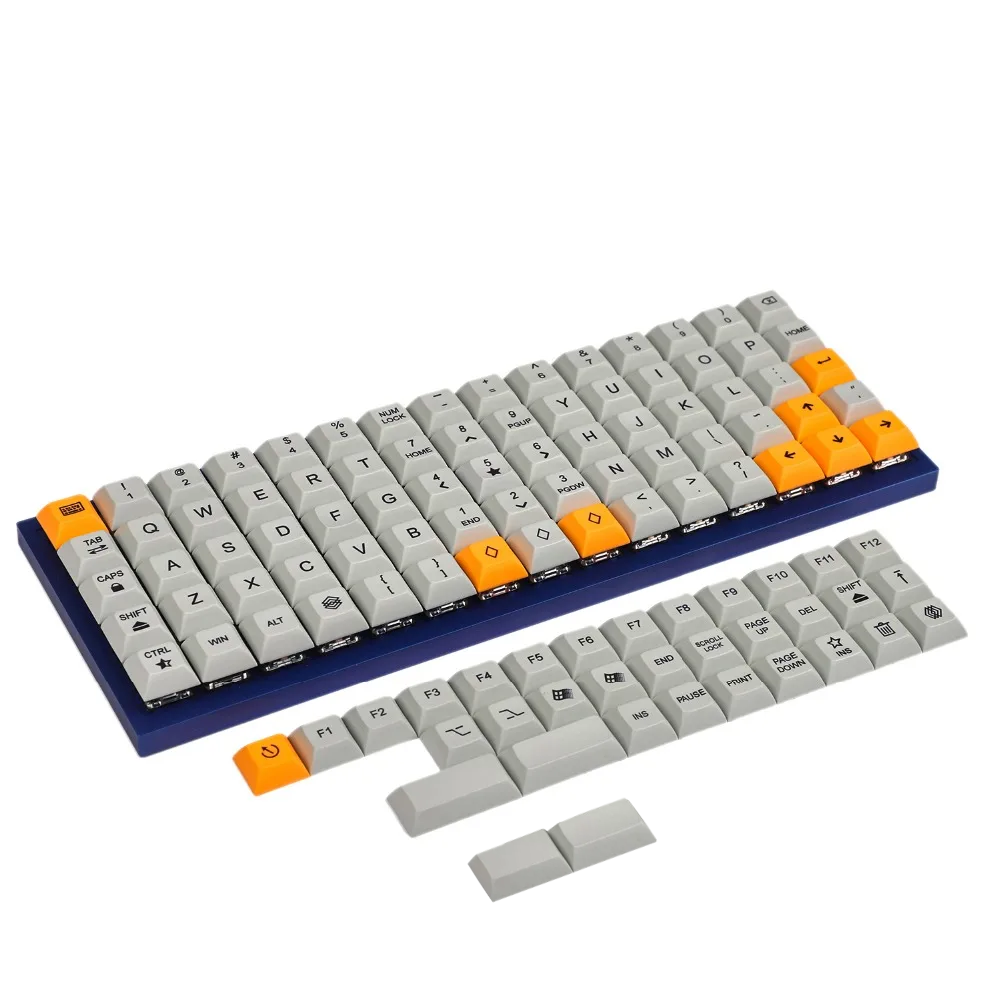 YMDK DSA Profile Gray Orange 107 Keycaps(Dye Sub PBT 1.4mm Thickness/Ortholinear XD75 ID75 Planck Preonic Niu40 Using)