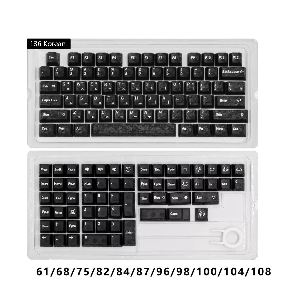 YMDK 136 Keys Carbon Fiber Texture Keycap Black White UV Top Print Shine Through Cherrry Profile Keycaps for MX Mechanical Keyboards(English Korean Russian Japanese)