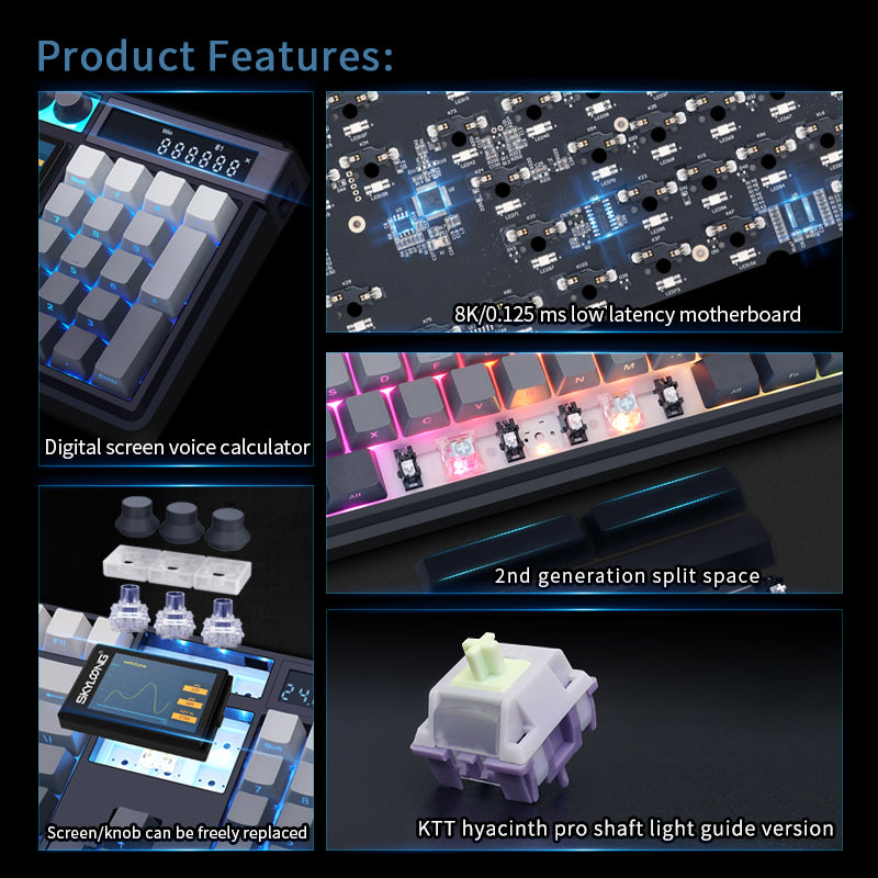 SKYLOONG GK104Pro Full-Size 3-Mode Wireless Mechanical Keyboard with 2.0 Screen 3 Knobs Hot-Swappable Side-Engraved PBT keycaps GK104 Pro Fully Assembly Keyboard