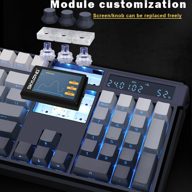 SKYLOONG GK104Pro Full-Size 3-Mode Wireless Mechanical Keyboard with 2.0 Screen 3 Knobs Hot-Swappable Side-Engraved PBT keycaps GK104 Pro Fully Assembly Keyboard