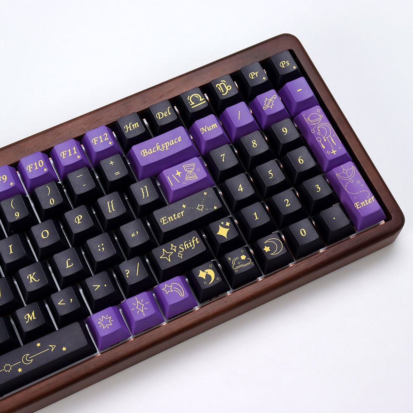 YMDK Purple Zodiac Stardust Prologue Theme 143 Keys Cherry Profile PBT 5-Side Dye-Sublimation Top Print Keycaps for 61/84/87/104/108 MX Mechanical Keyboards