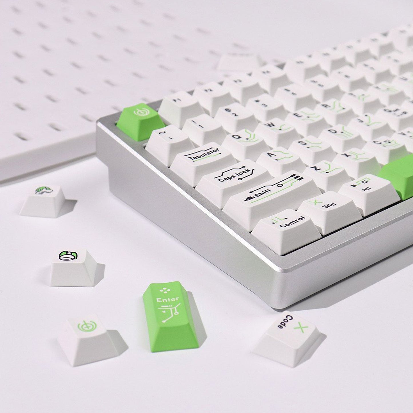 YMDK 148 Keys Chip Theme White Green PBT Dye Sub Top Print Cherry Profile Keycaps for 61/68/75/87/98/104/108 MX Mechanical Keyboard