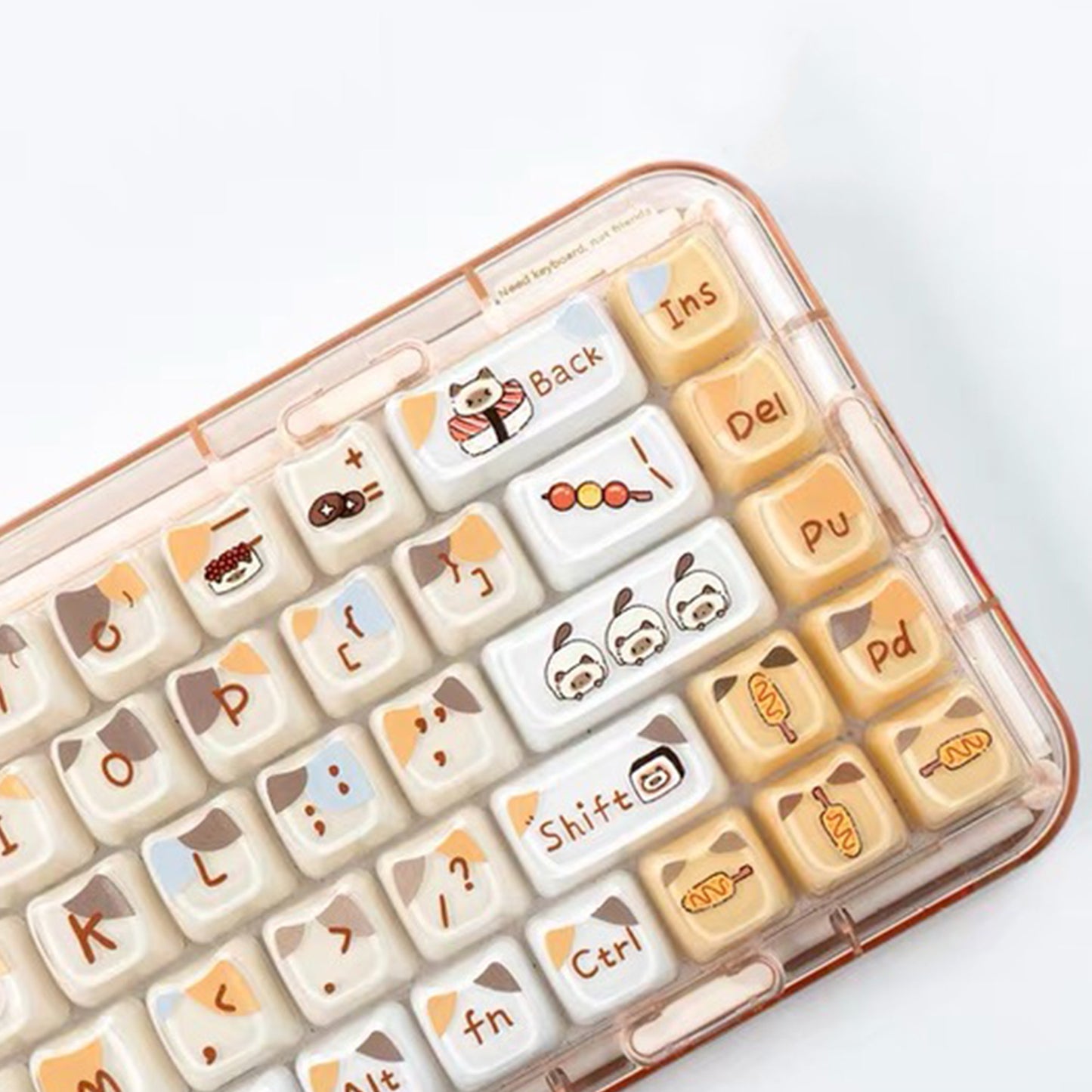 YMDK 119 Keys Coffee Sushi Cat PC ABS Cute Crystal Jelly MAO Profile Top Print Keycaps for 61/68/87/104/108 MX Mechanical Keyboards