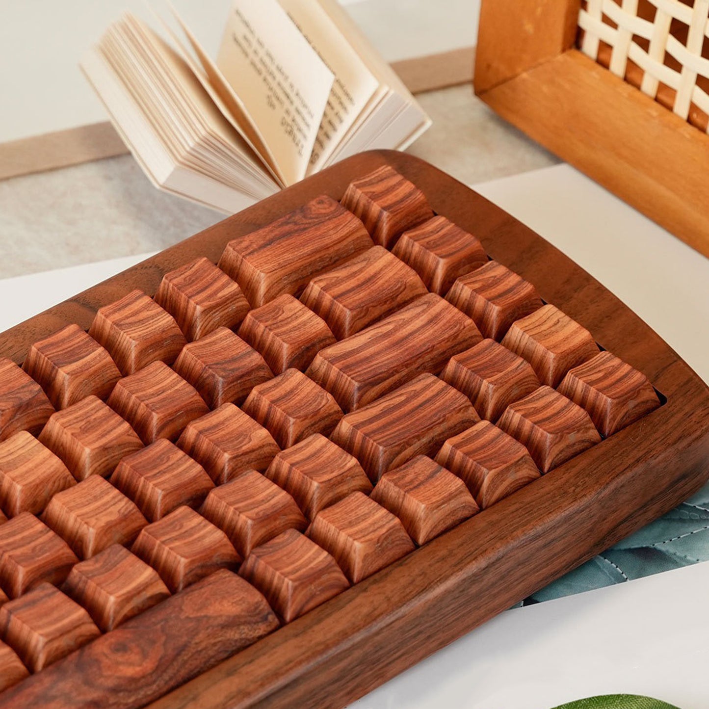 YMDK 130 Keys Walnut Wood Grain Keycaps Side-lit Cherry Profile PBT Keycap for 61 64 68 84 87 96 98 104 108 MX Mechanical Keyboards