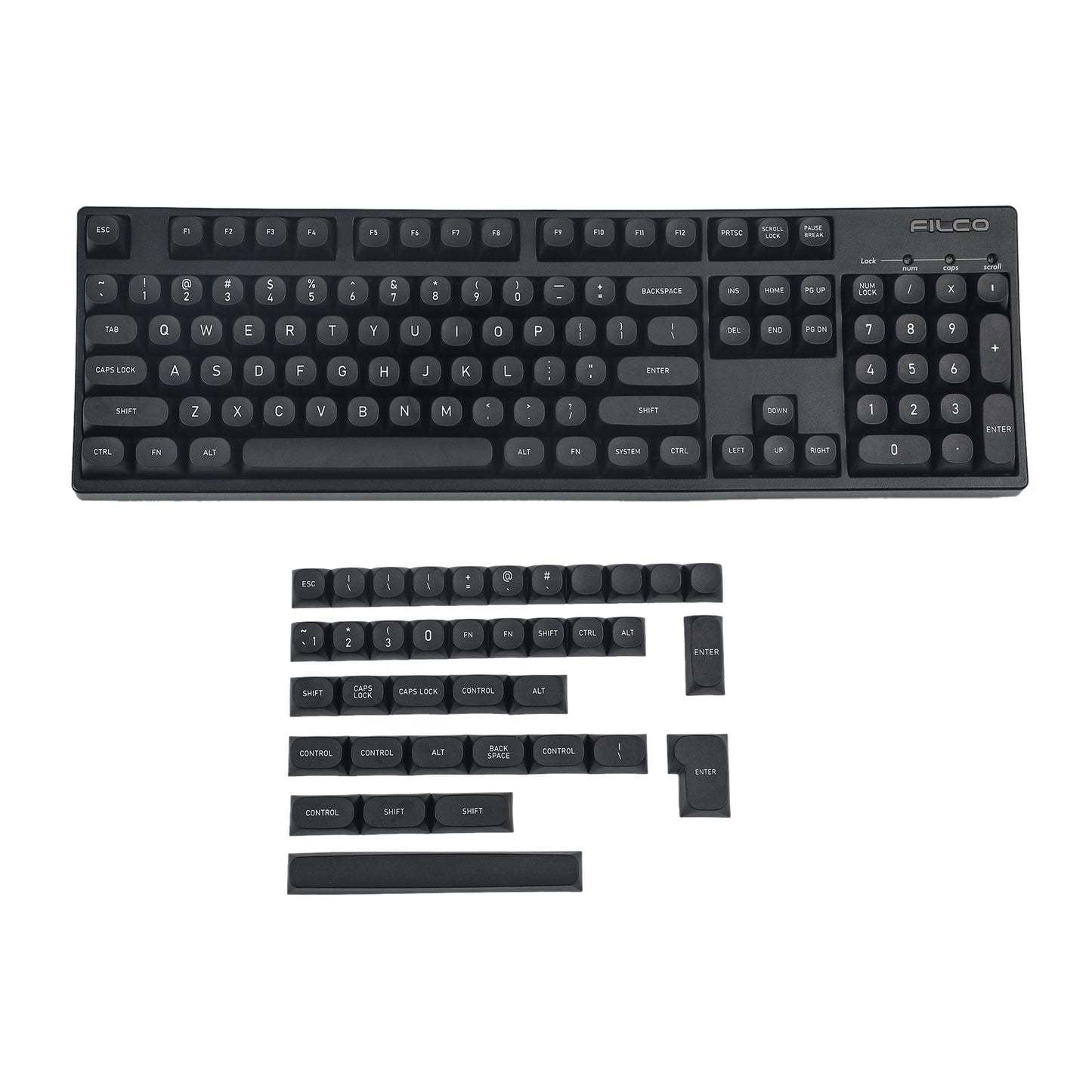 YMDK Black 141 Keycaps(MA Profile Dye Sub 1.5mm Thickness/Filco Ducky 104 87 61 KBD75 YMD96 GK64 GK61 Keychron Using)