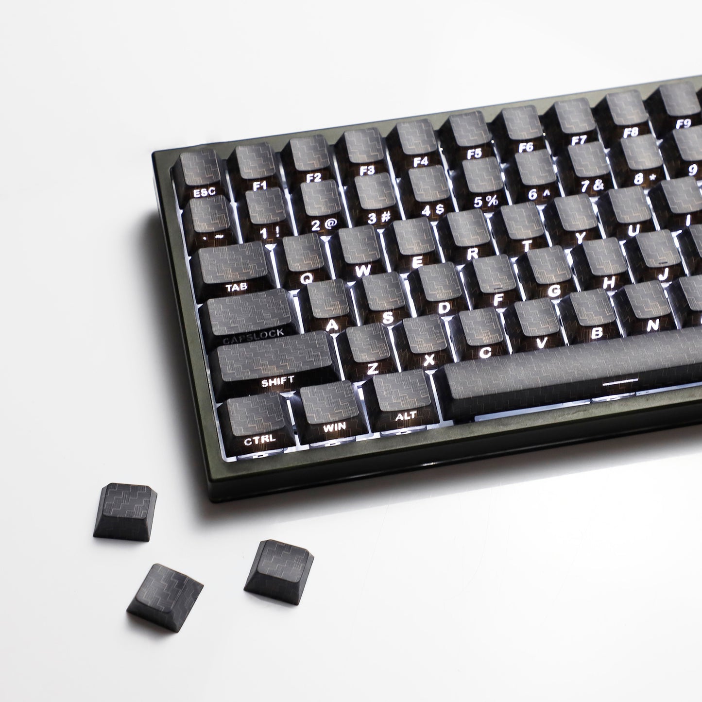 YMDK 100 Key Carbon Fiber Texture Key Caps Black Sidelit PBT Cherry Profile Custom Keycap for 61/64/68/84/87 MX Mechanical Keyboards