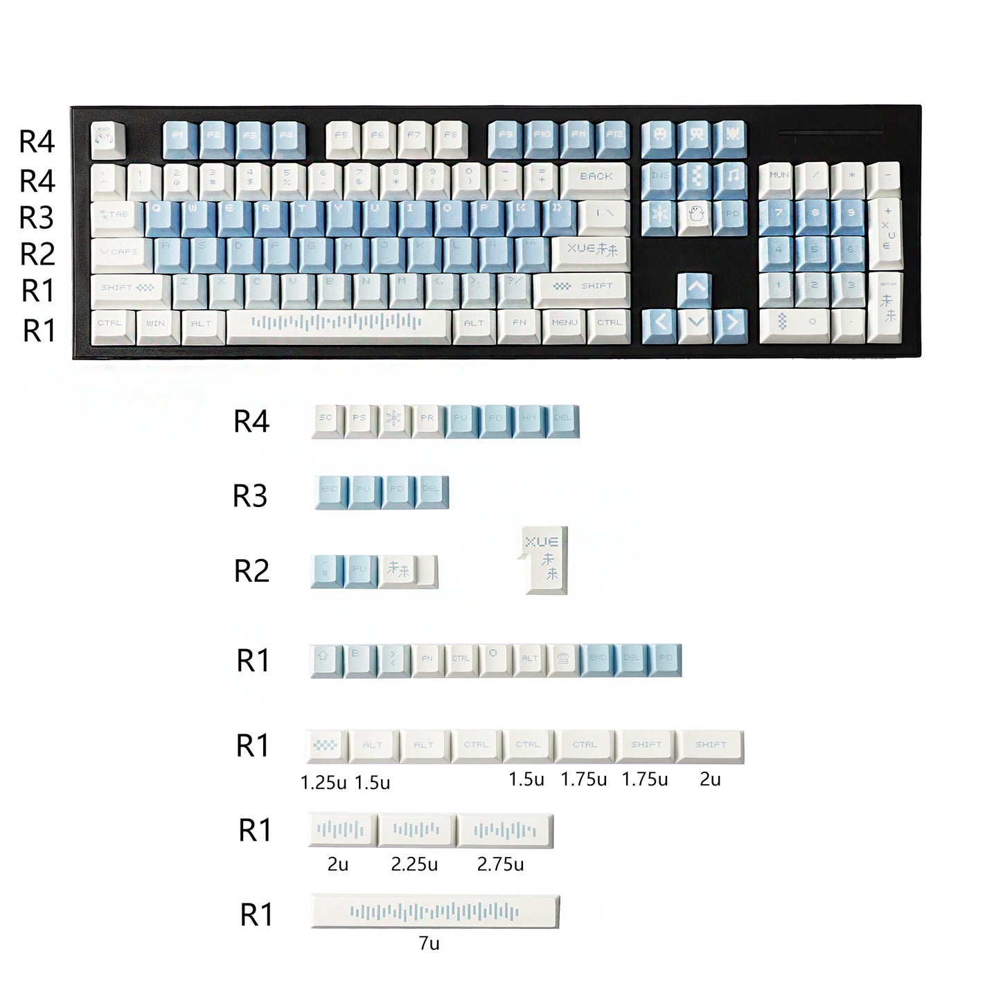 YMDK 143 Snow Future keycaps Little Snowman Cute Minimalist Style Cherry Profile Dye Sub Custom Keycap for 75/87/98/104/108 MX Mechanical Keyboard