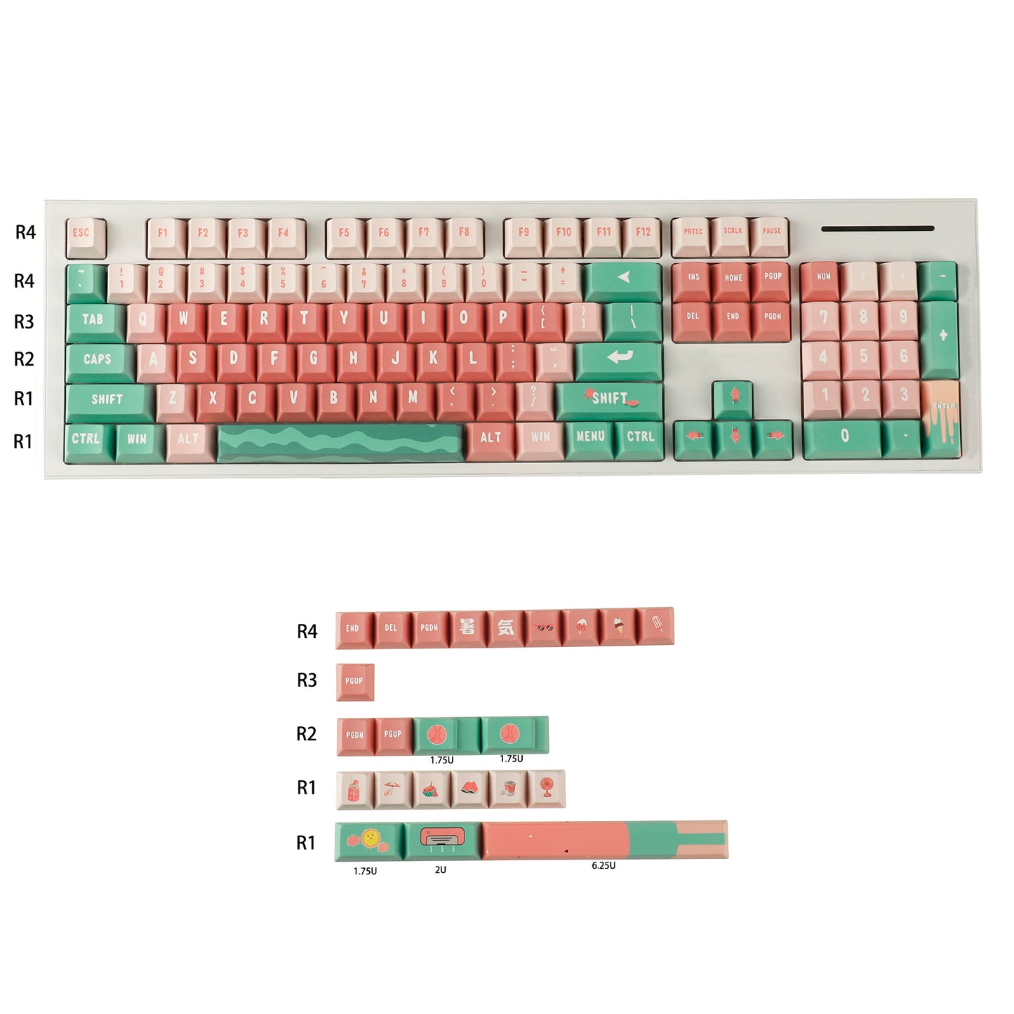 YMDK Watermelon Theme Cherry Profile 127 Keycaps(1.7mm Thick PBT Dye Sub )