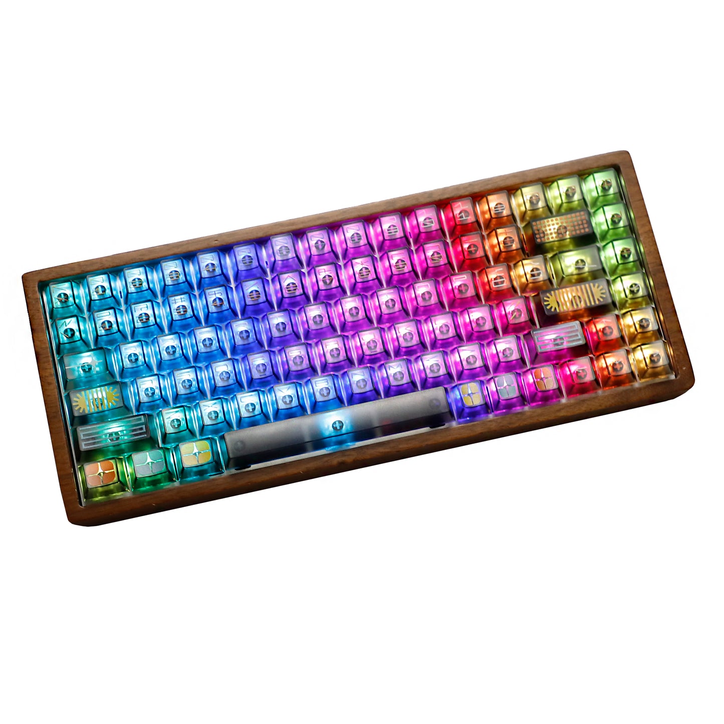 YMDK 122 Keys Exhibition Theme Five Sides Fog Keycaps Shine Through Cherry Profile PC UV Print Keycap for 61/64/68/75/84/87 MX Mechanical Keyboard