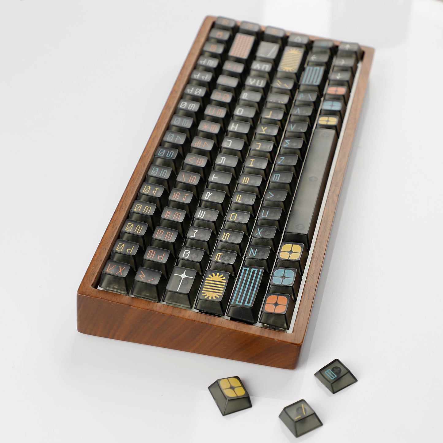 YMDK 122 Keys Exhibition Theme Five Sides Fog Keycaps Shine Through Cherry Profile PC UV Print Keycap for 61/64/68/75/84/87 MX Mechanical Keyboard