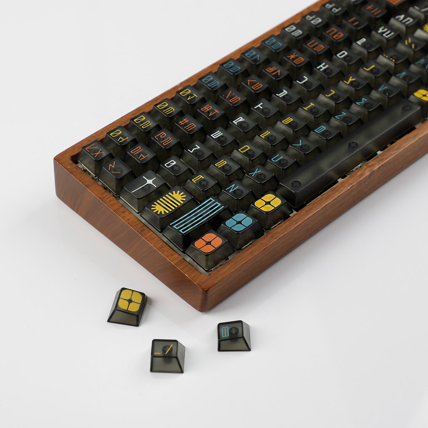 YMDK 122 Keys Exhibition Theme Five Sides Fog Keycaps Shine Through Cherry Profile PC UV Print Keycap for 61/64/68/75/84/87 MX Mechanical Keyboard