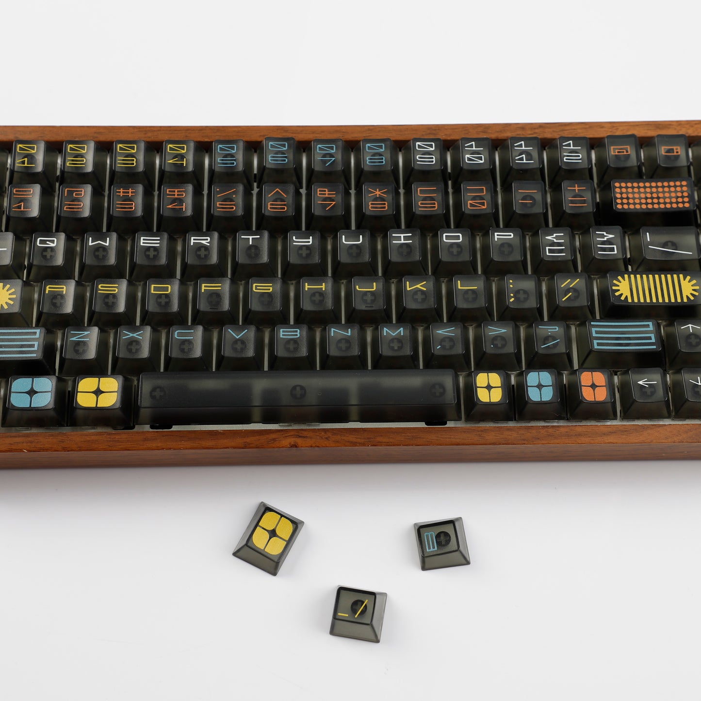 YMDK 122 Keys Exhibition Theme Five Sides Fog Keycaps Shine Through Cherry Profile PC UV Print Keycap for 61/64/68/75/84/87 MX Mechanical Keyboard