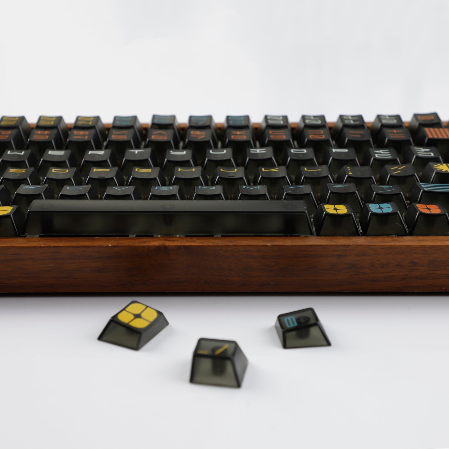 YMDK 122 Keys Exhibition Theme Five Sides Fog Keycaps Shine Through Cherry Profile PC UV Print Keycap for 61/64/68/75/84/87 MX Mechanical Keyboard
