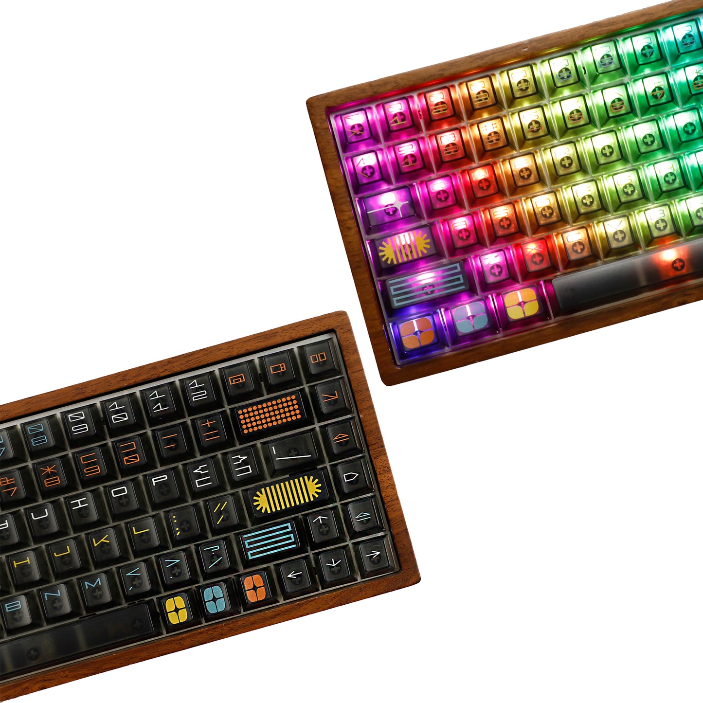 YMDK 122 Keys Exhibition Theme Five Sides Fog Keycaps Shine Through Cherry Profile PC UV Print Keycap for 61/64/68/75/84/87 MX Mechanical Keyboard