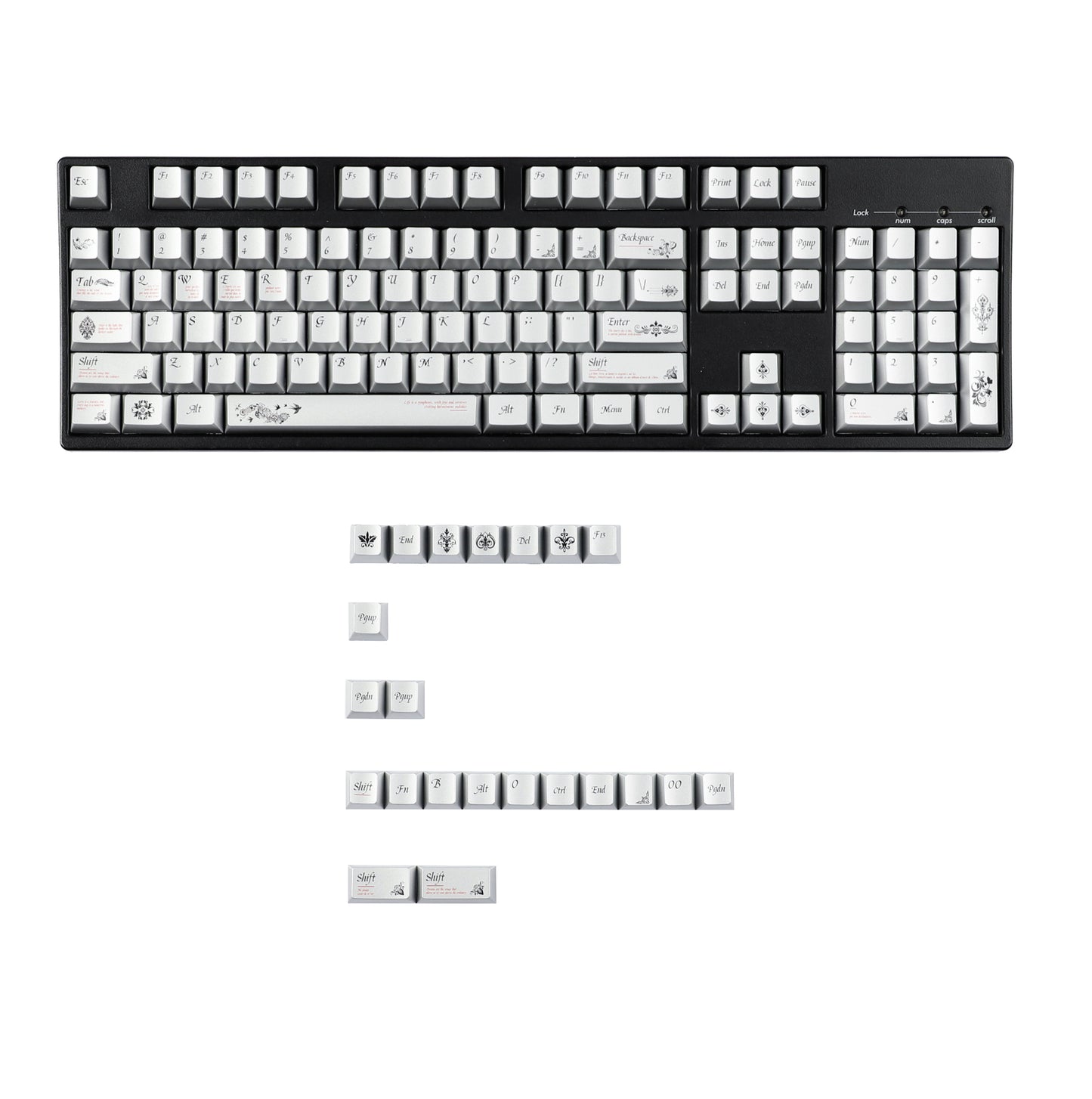 YMDK 126 keys Key of Time Theme Cherry Profile Metal Texture Keycaps Five-sided Dye Sub UV Print Keycap for 61/68/75/87/96/100/104/108 MX Mechanical Keyboard