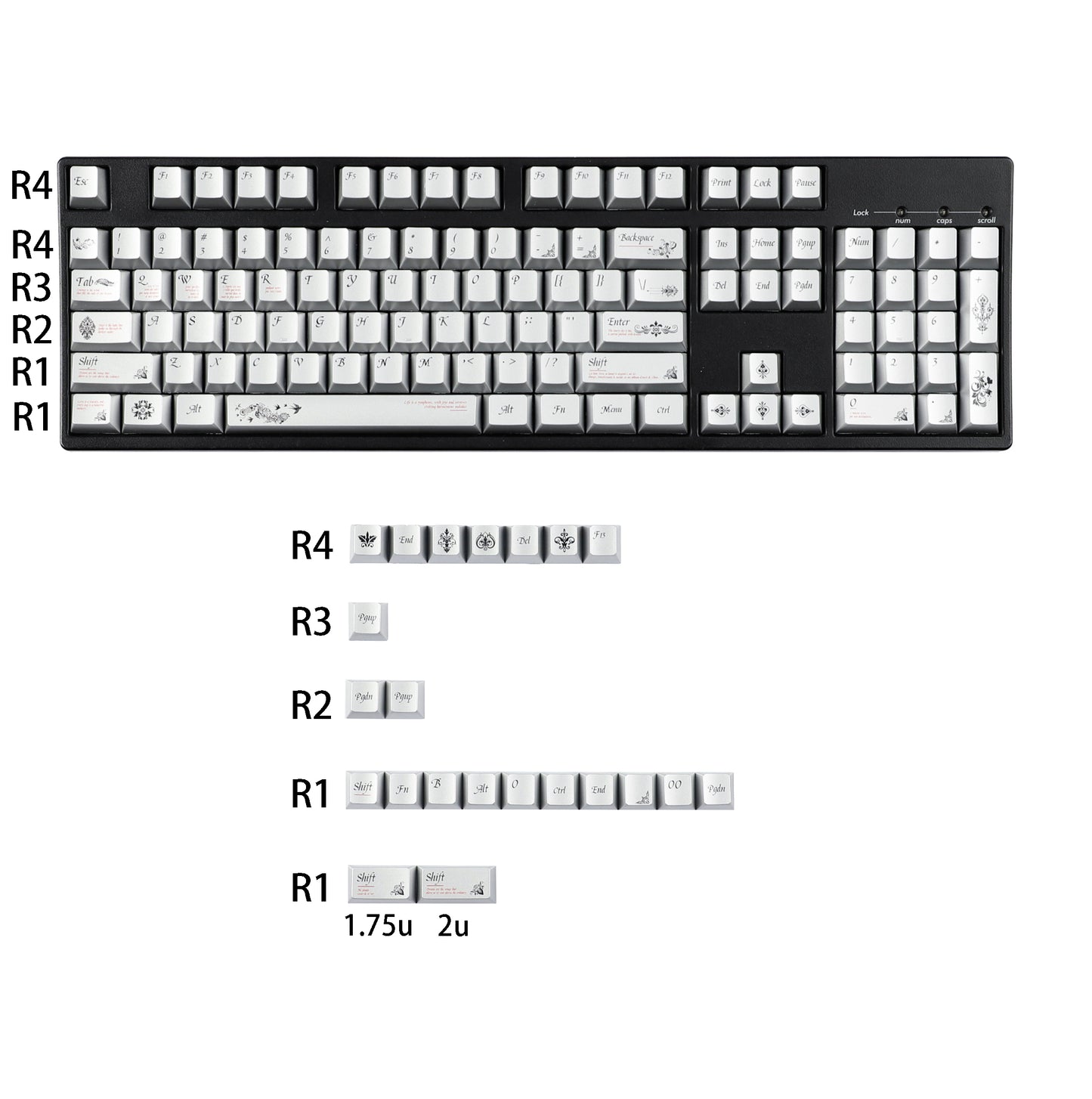 YMDK 126 keys Key of Time Theme Cherry Profile Metal Texture Keycaps Five-sided Dye Sub UV Print Keycap for 61/68/75/87/96/100/104/108 MX Mechanical Keyboard