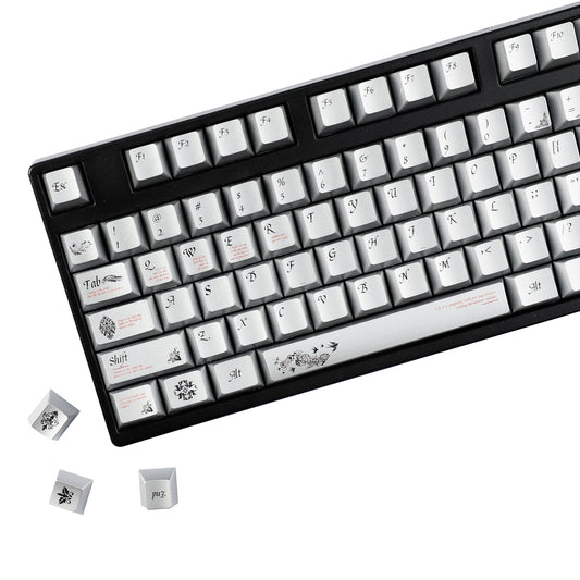 YMDK 126 keys Key of Time Theme Cherry Profile Metal Texture Keycaps Five-sided Dye Sub UV Print Keycap for 61/68/75/87/96/100/104/108 MX Mechanical Keyboard