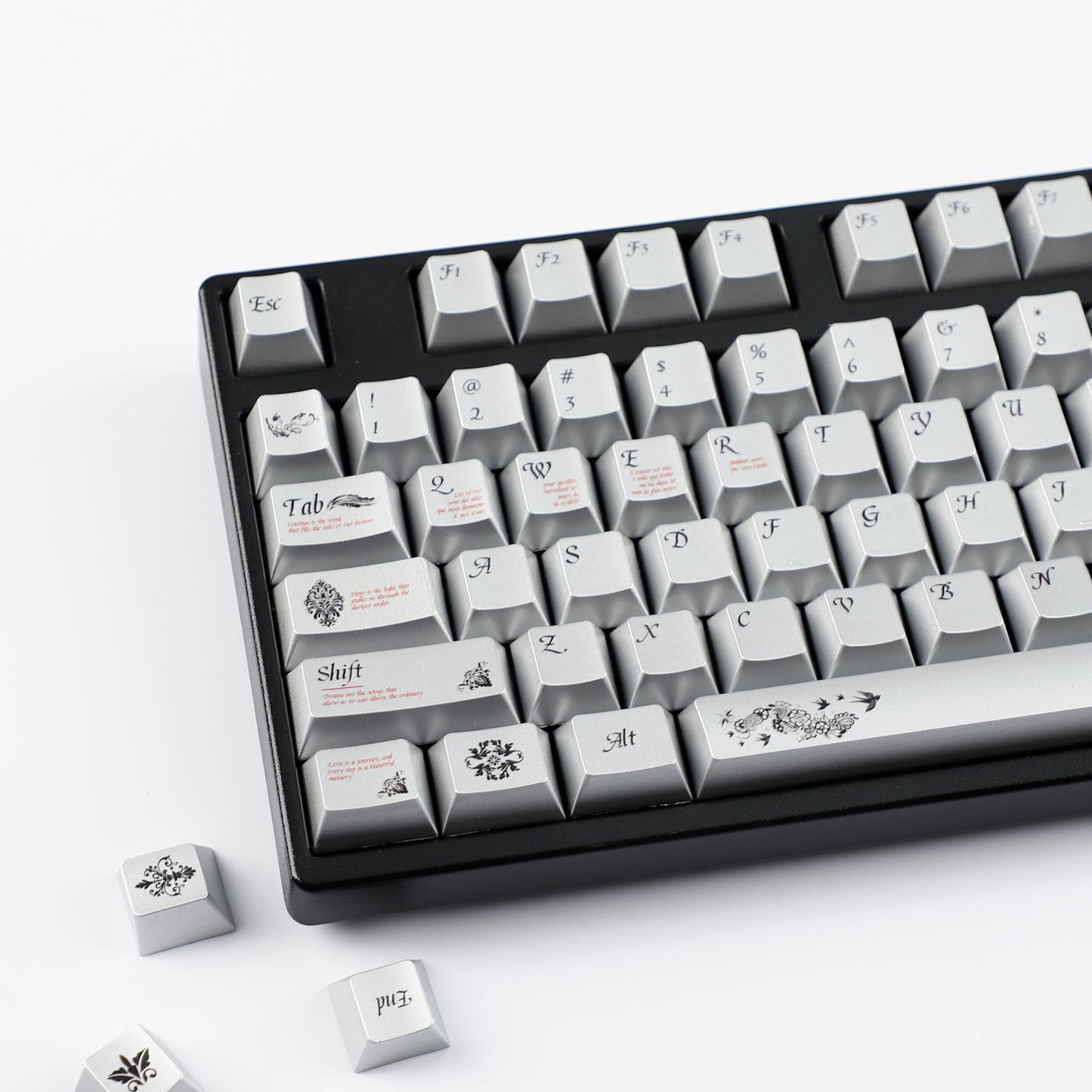 YMDK 126 keys Key of Time Theme Cherry Profile Metal Texture Keycaps Five-sided Dye Sub UV Print Keycap for 61/68/75/87/96/100/104/108 MX Mechanical Keyboard