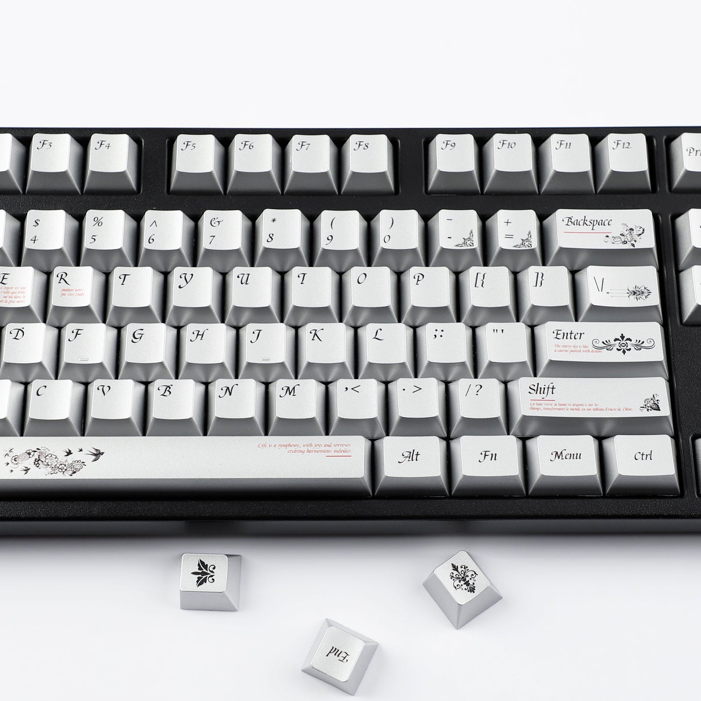 YMDK 126 keys Key of Time Theme Cherry Profile Metal Texture Keycaps Five-sided Dye Sub UV Print Keycap for 61/68/75/87/96/100/104/108 MX Mechanical Keyboard