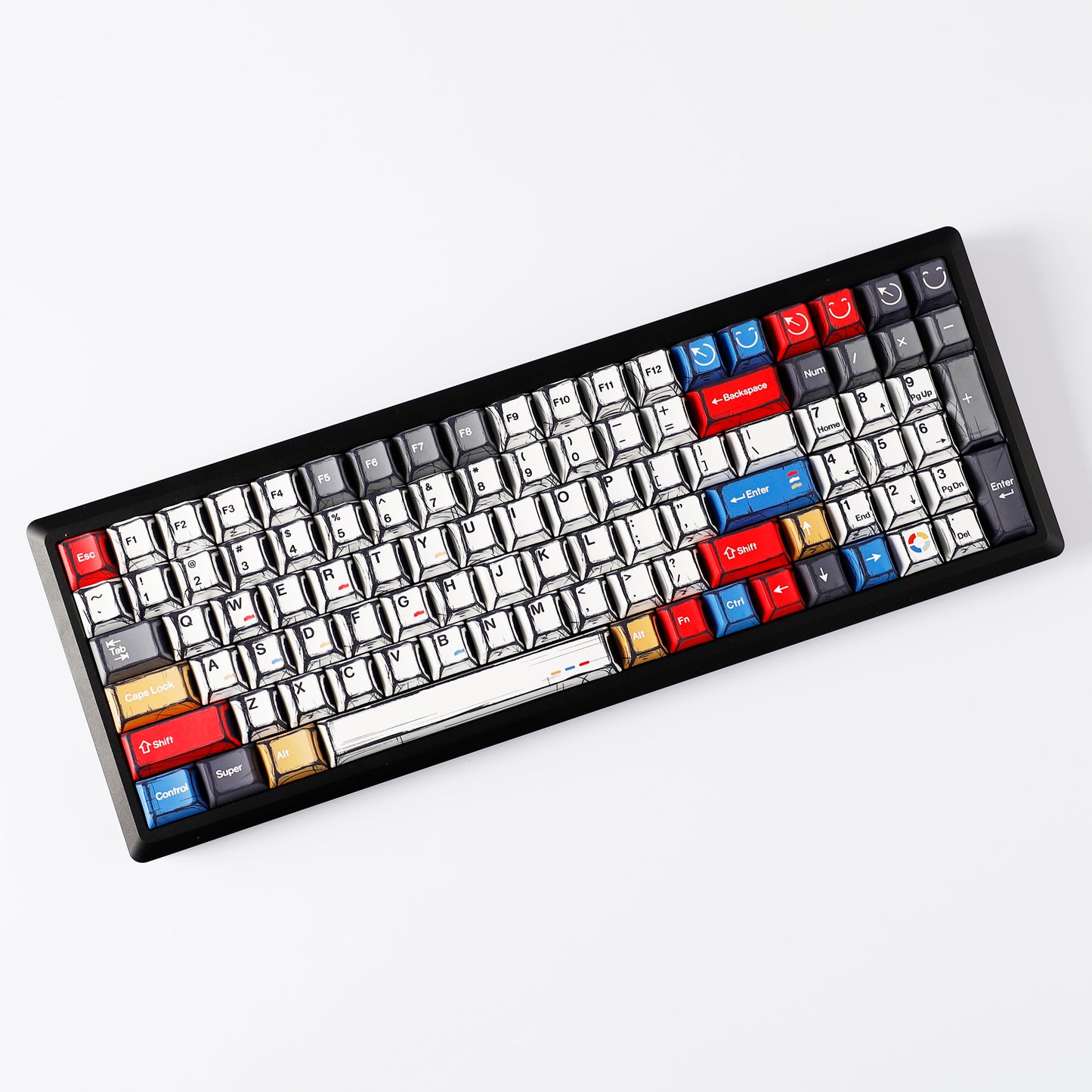 YMDK Comic Style Complete Full Set 136 Keys Keycaps Mixed Light Keycap Creative Interesting PBT Cherry Profile Dye Sub for MX Mechanical Keyboard