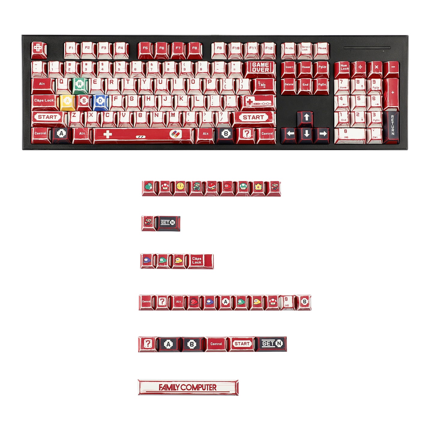 YMDK 137 Gameboy Retro Manga Keycaps Dye Sub Cherry Profile for 61/68/75/87/98/104/108 MX Mechanical Keyboard