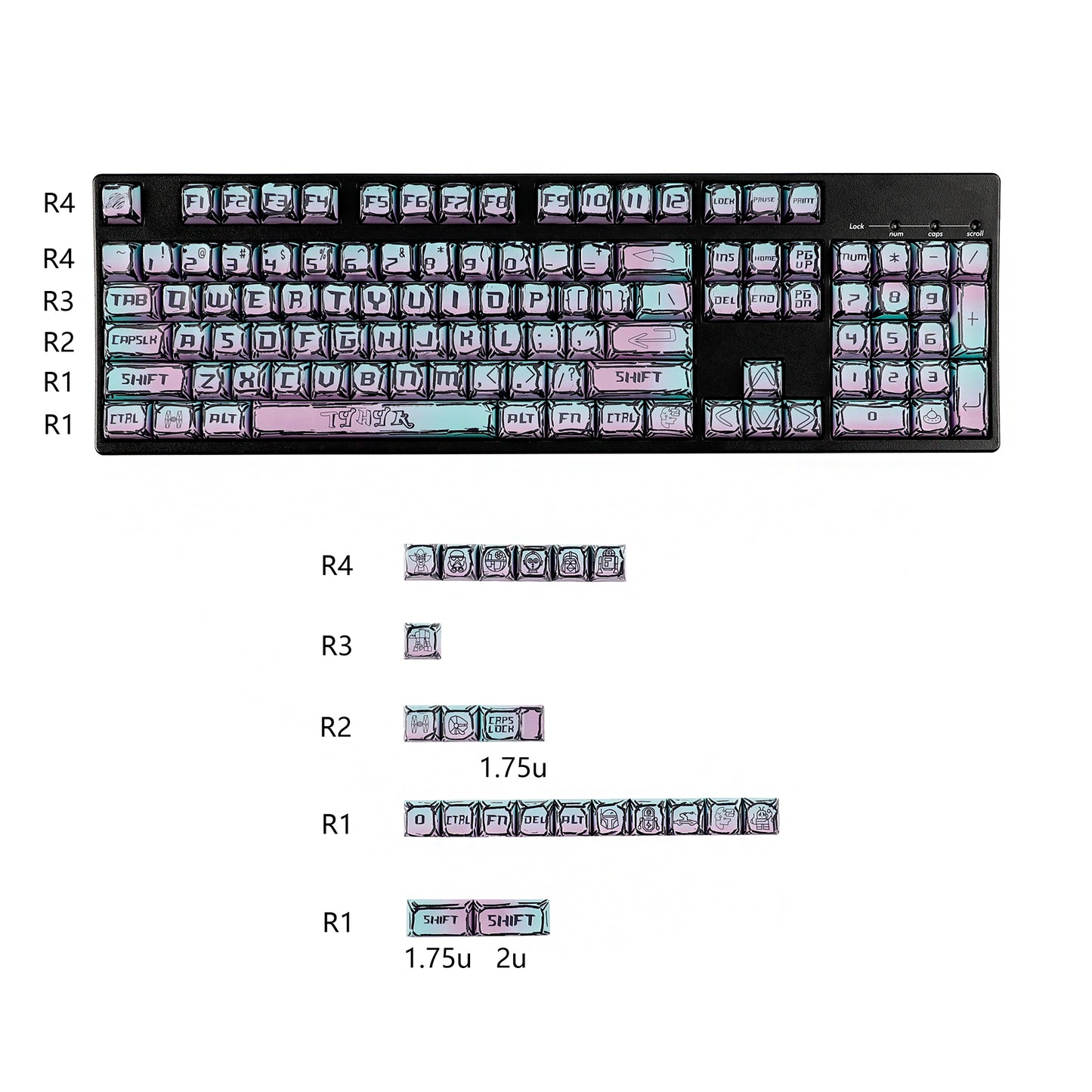 YMDK Cyberpunk Keycaps 126 keys Gradient Color Five-sided Dye Sub MDA Profile PBT MX Mechanical Keyboard Keycap 65/75/87/98/100/104