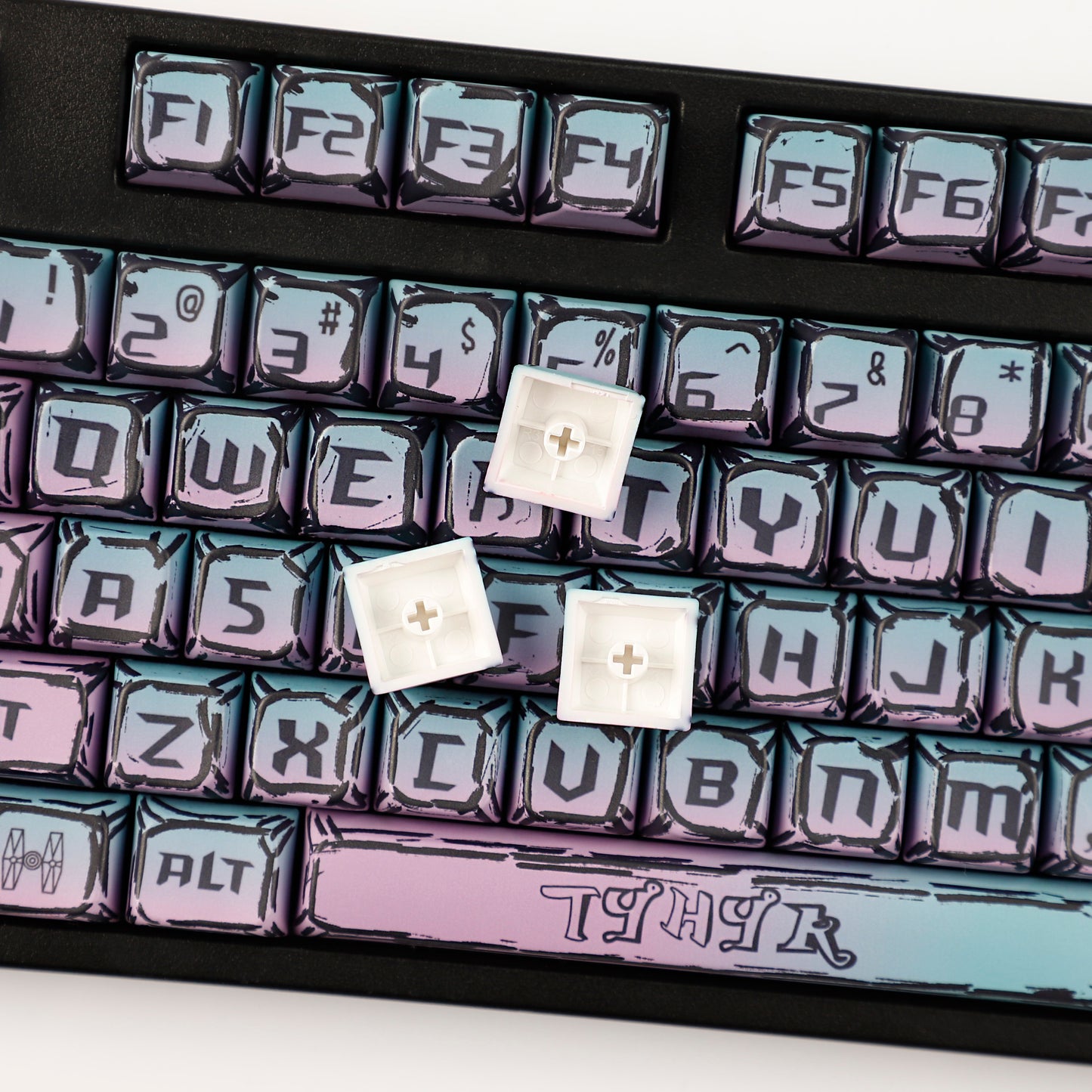 YMDK Cyberpunk Keycaps 126 keys Gradient Color Five-sided Dye Sub MDA Profile PBT MX Mechanical Keyboard Keycap 65/75/87/98/100/104