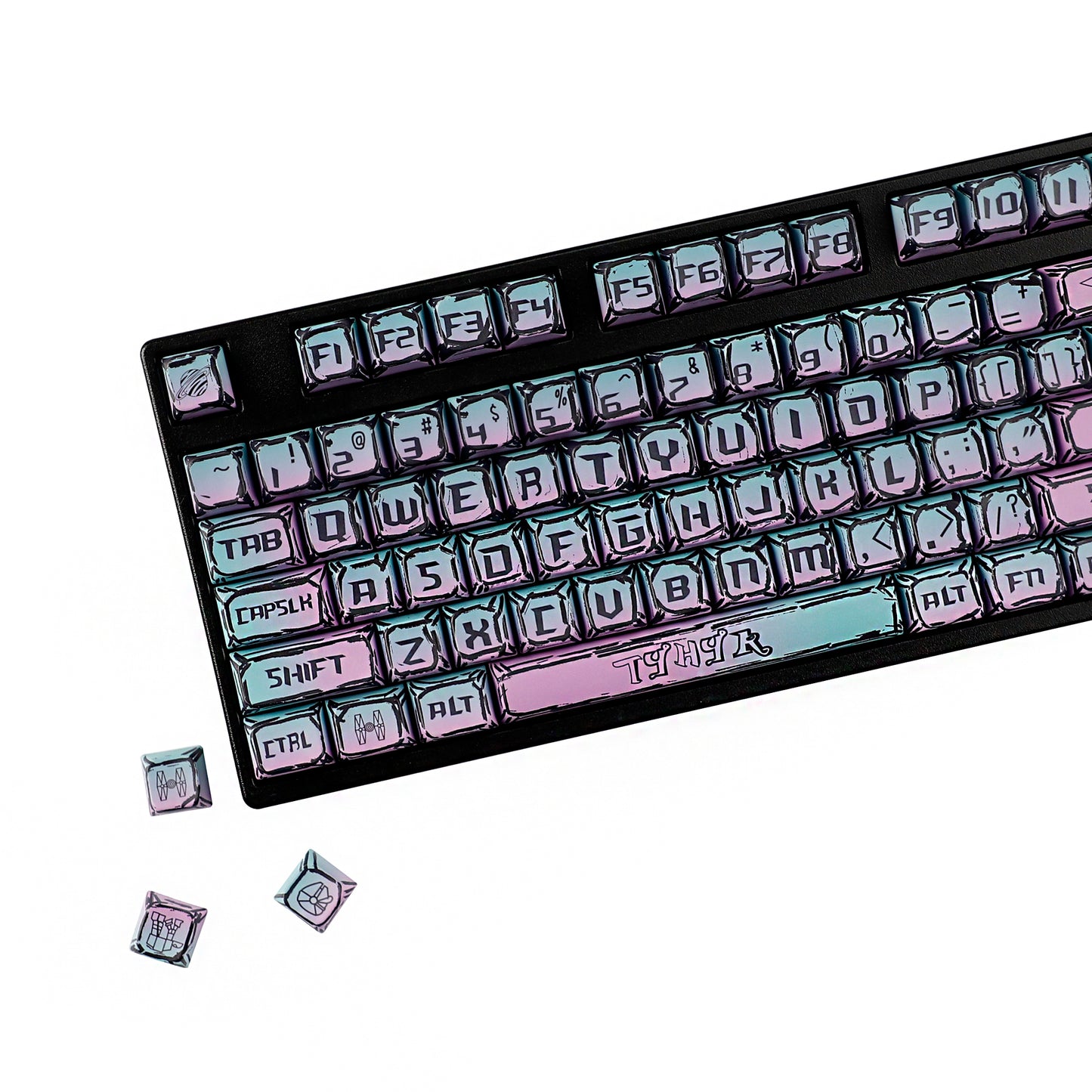 YMDK Cyberpunk Keycaps 126 keys Gradient Color Five-sided Dye Sub MDA Profile PBT MX Mechanical Keyboard Keycap 65/75/87/98/100/104