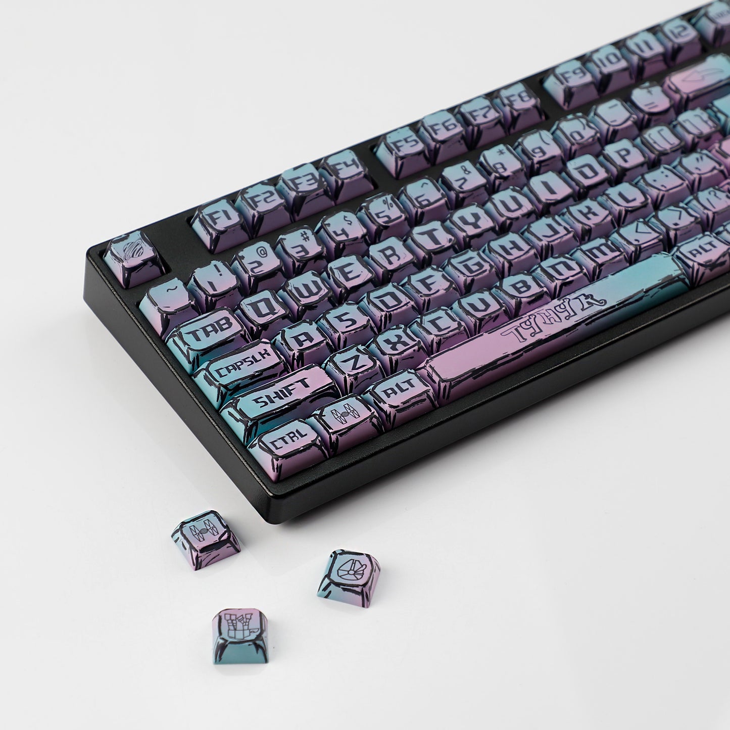 YMDK Cyberpunk Keycaps 126 keys Gradient Color Five-sided Dye Sub MDA Profile PBT MX Mechanical Keyboard Keycap 65/75/87/98/100/104