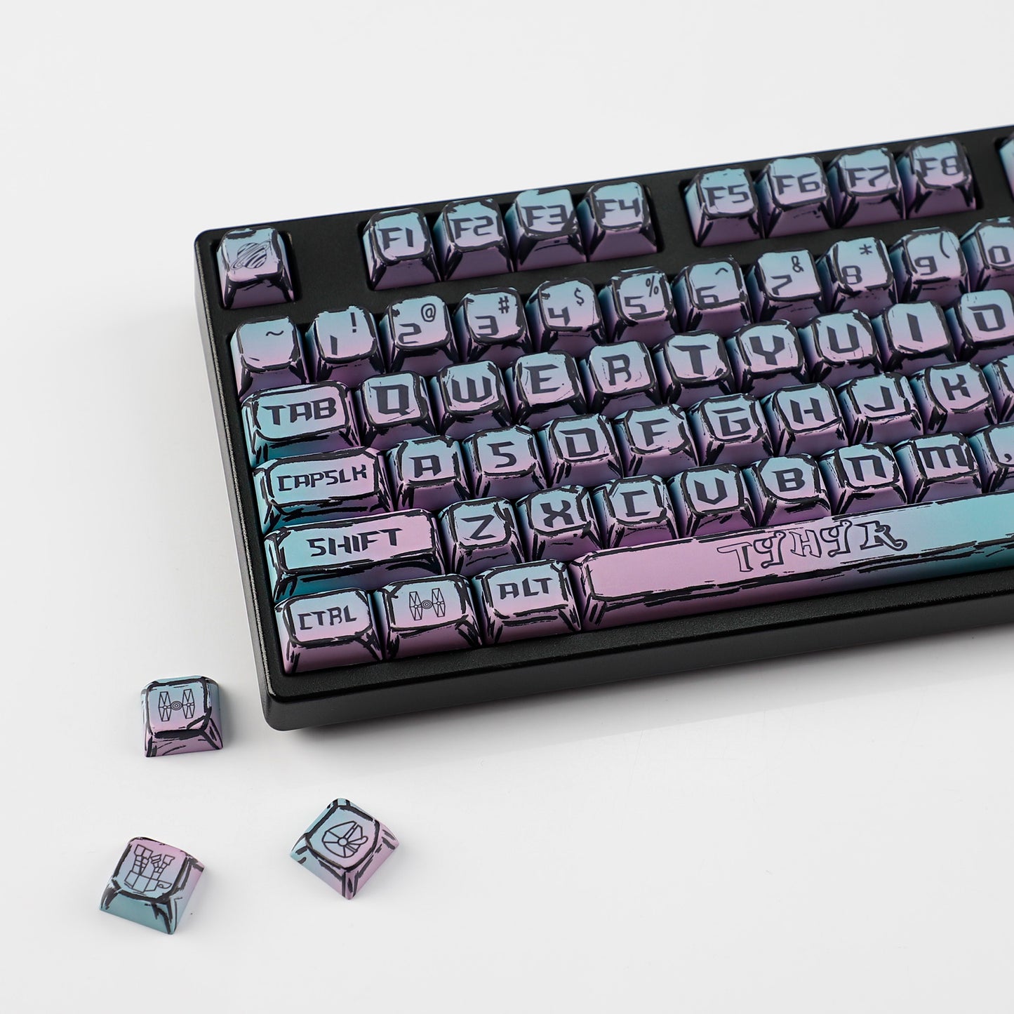 YMDK Cyberpunk Keycaps 126 keys Gradient Color Five-sided Dye Sub MDA Profile PBT MX Mechanical Keyboard Keycap 65/75/87/98/100/104