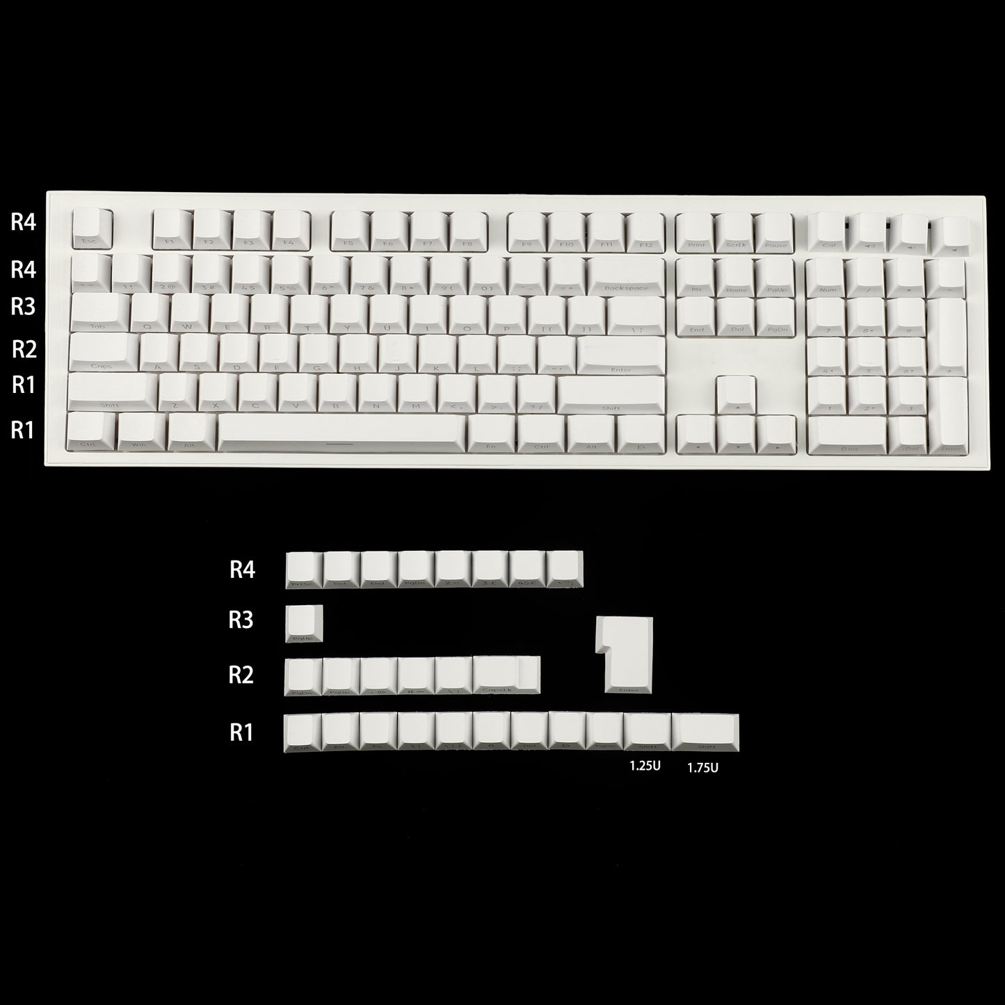 YMDK White Side-lit Shine Through Backlit 134 Keycap(Cherry Profile PBT Double Shot)
