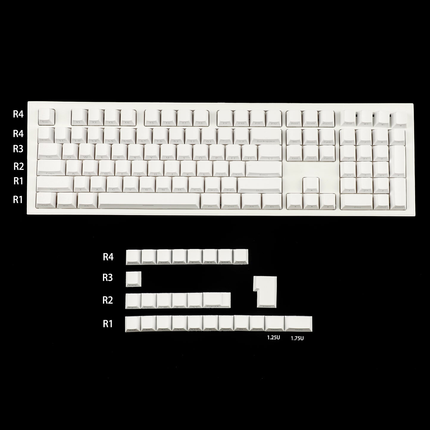 YMDK White Side-lit Shine Through Backlit 134 Keycap(Cherry Profile PBT Double Shot)