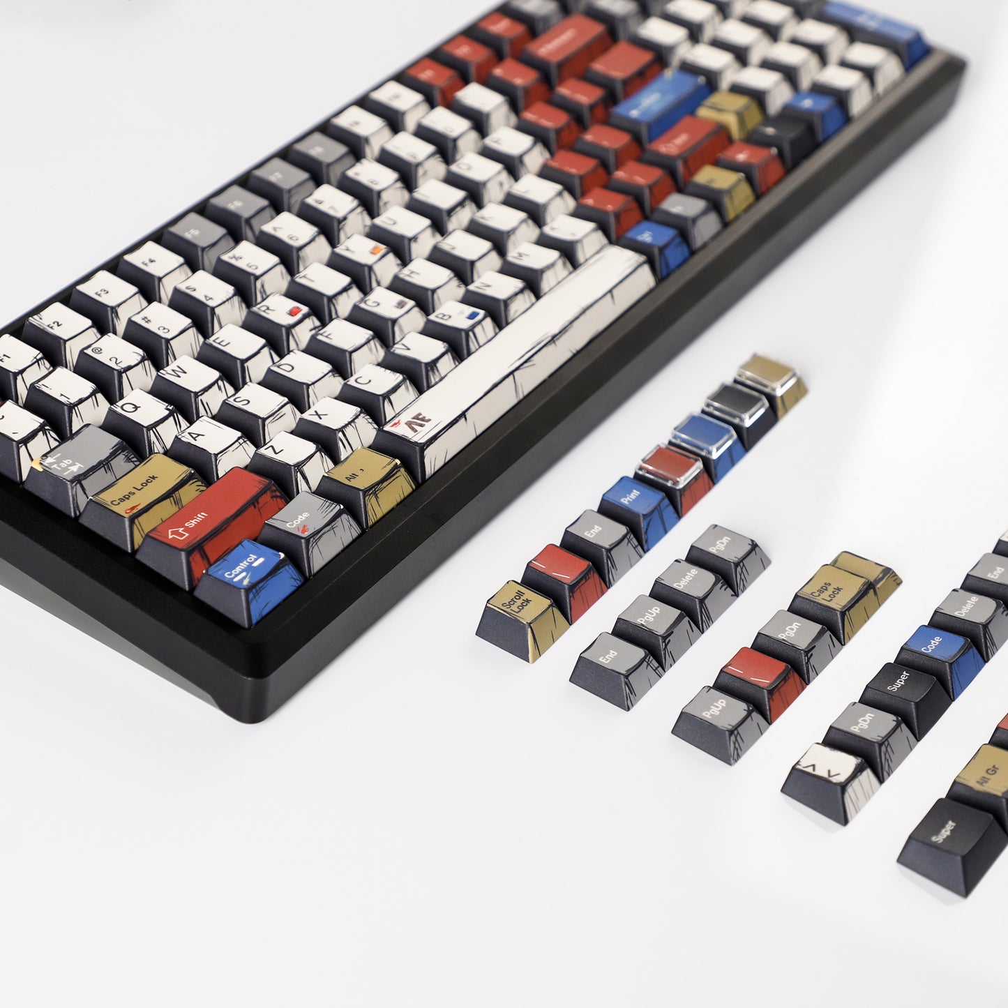 YMDK Retro Manga Theme Keycaps English German QWERTZ Layout Anime Comic Full Set 141 Keys Creative Interesting Homemade Custom Keycap PBT Dye Sub Cherry Profile Key Caps for MX Mechanical Keyboard