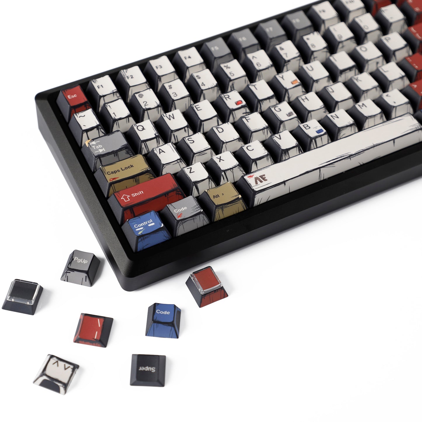 YMDK Retro Manga Theme Keycaps English German QWERTZ Layout Anime Comic Full Set 141 Keys Creative Interesting Homemade Custom Keycap PBT Dye Sub Cherry Profile Key Caps for MX Mechanical Keyboard