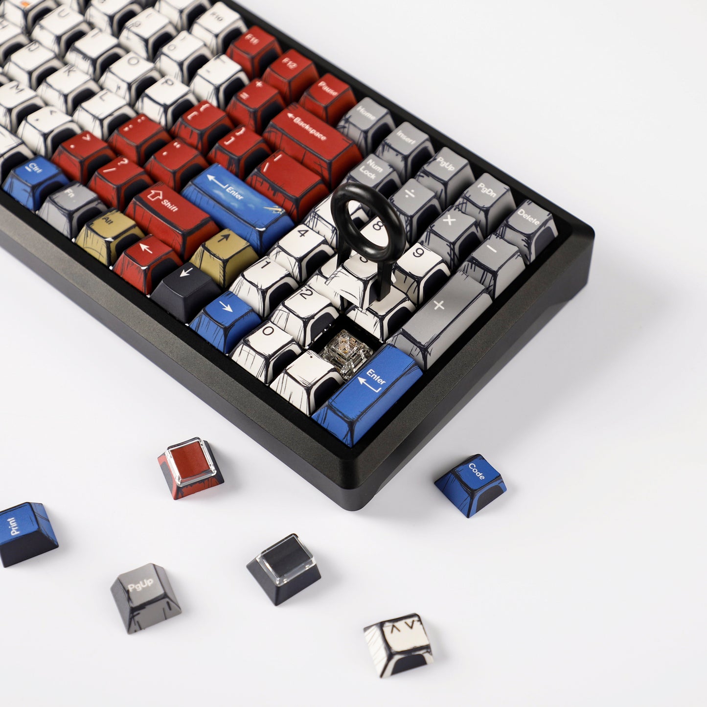 YMDK Retro Manga Theme Keycaps English German QWERTZ Layout Anime Comic Full Set 141 Keys Creative Interesting Homemade Custom Keycap PBT Dye Sub Cherry Profile Key Caps for MX Mechanical Keyboard