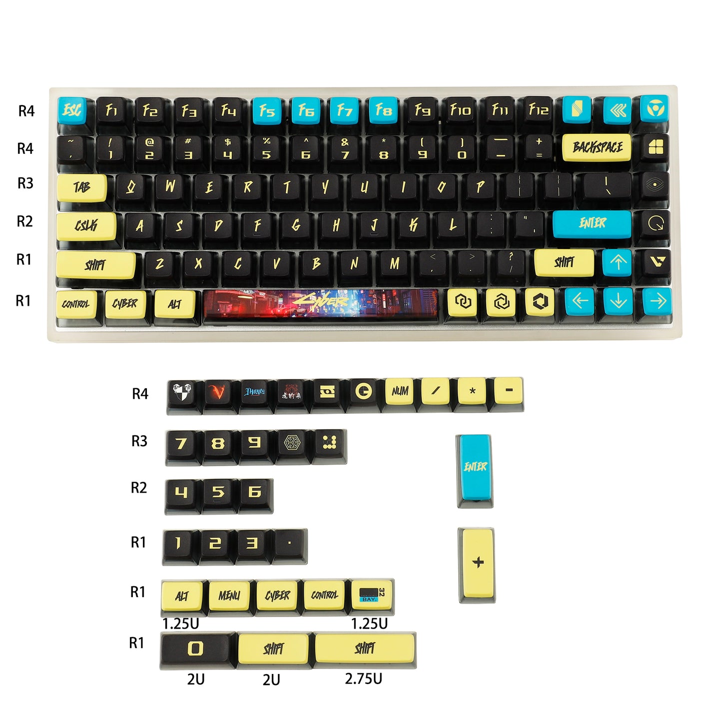 YMDK Punk Style Smoky 116 Keycaps(ASA Profile PBT Backlit)