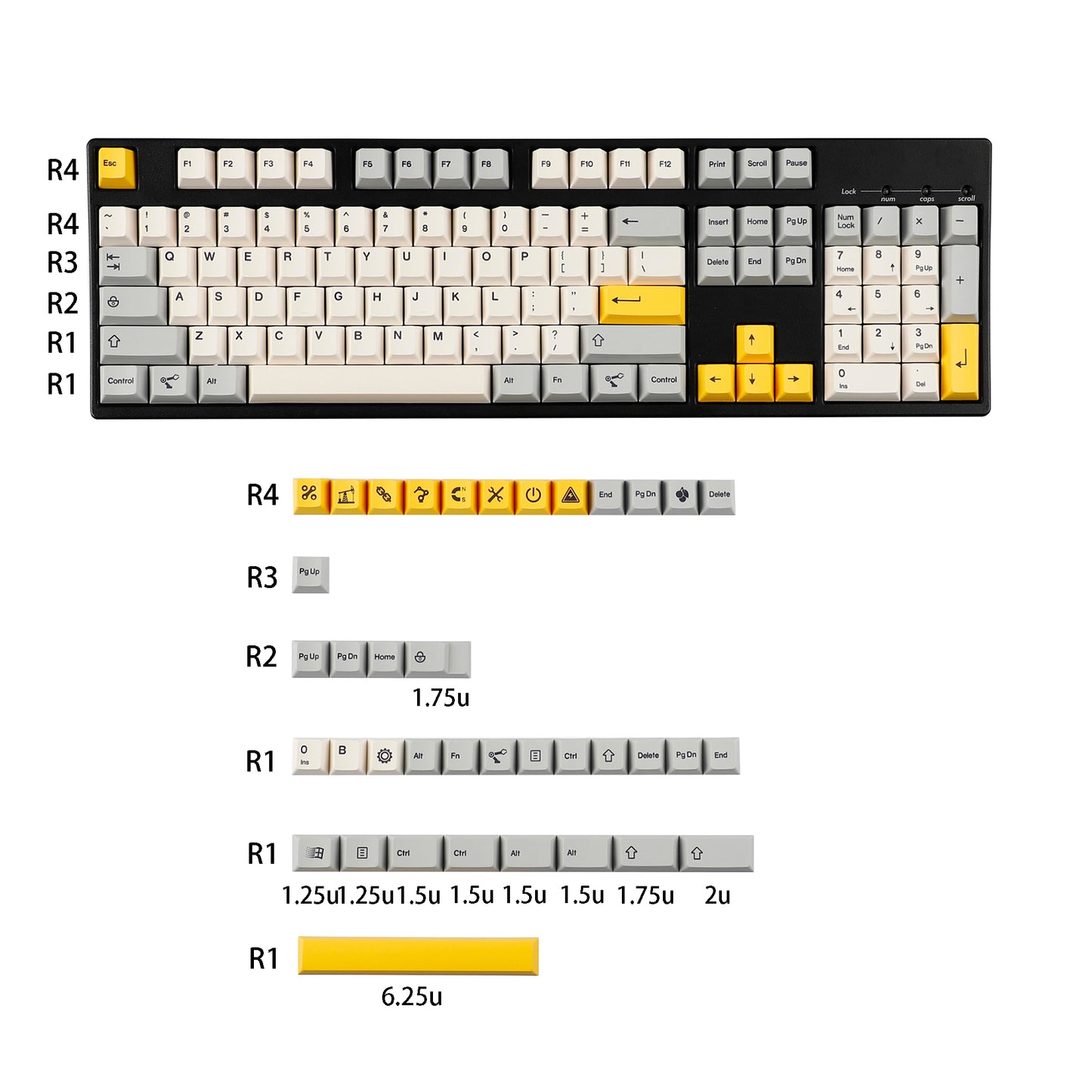 YMDK 142 Heavy Industry Keycaps English Korean Cherry Profile PBT Dye Sub Custom Keycap for MX Mechanical Keyboard Key Caps 65/75/87/98/100/104