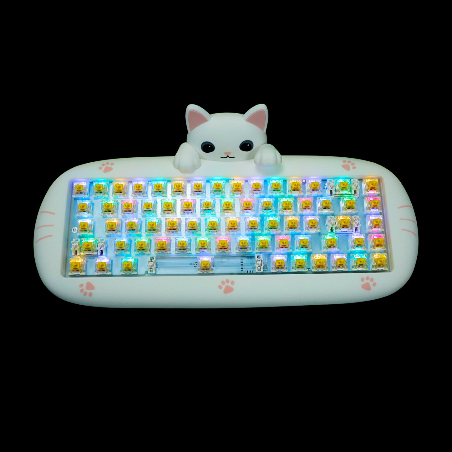 YMDK Meow68 keyboard Cat Custom Triple-Mode RGB Hot Swappable meow 68 Mechanical Keyboard Barebone(Support Macro Programmable Bluetooth&Wired&2.4G)