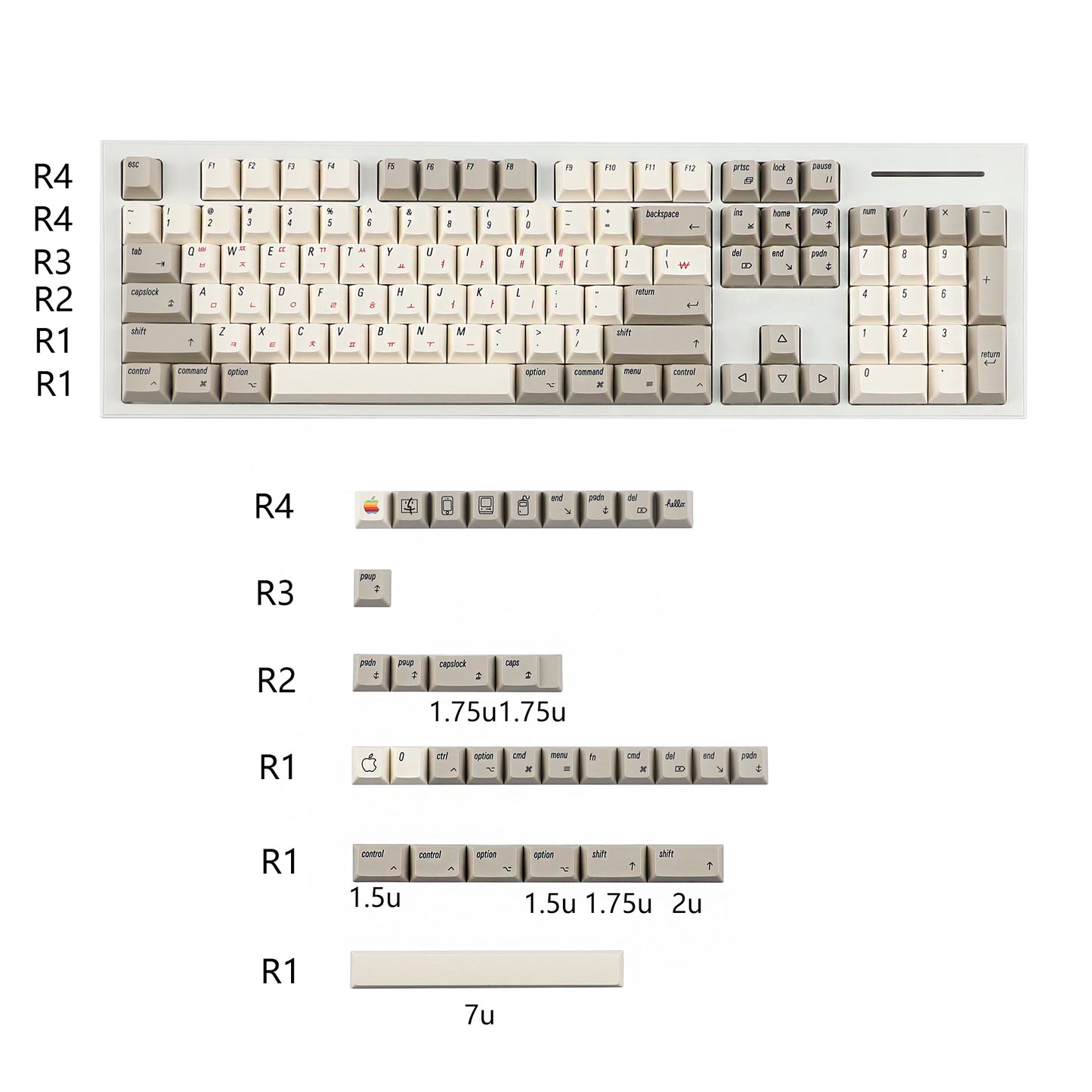 YMDK English Korean 135 Keys MAC Apple Retro Keycaps Cherry Profile PBT Dye Sublimation for 75/87/98/104/108 MX Mechanical Keyboard