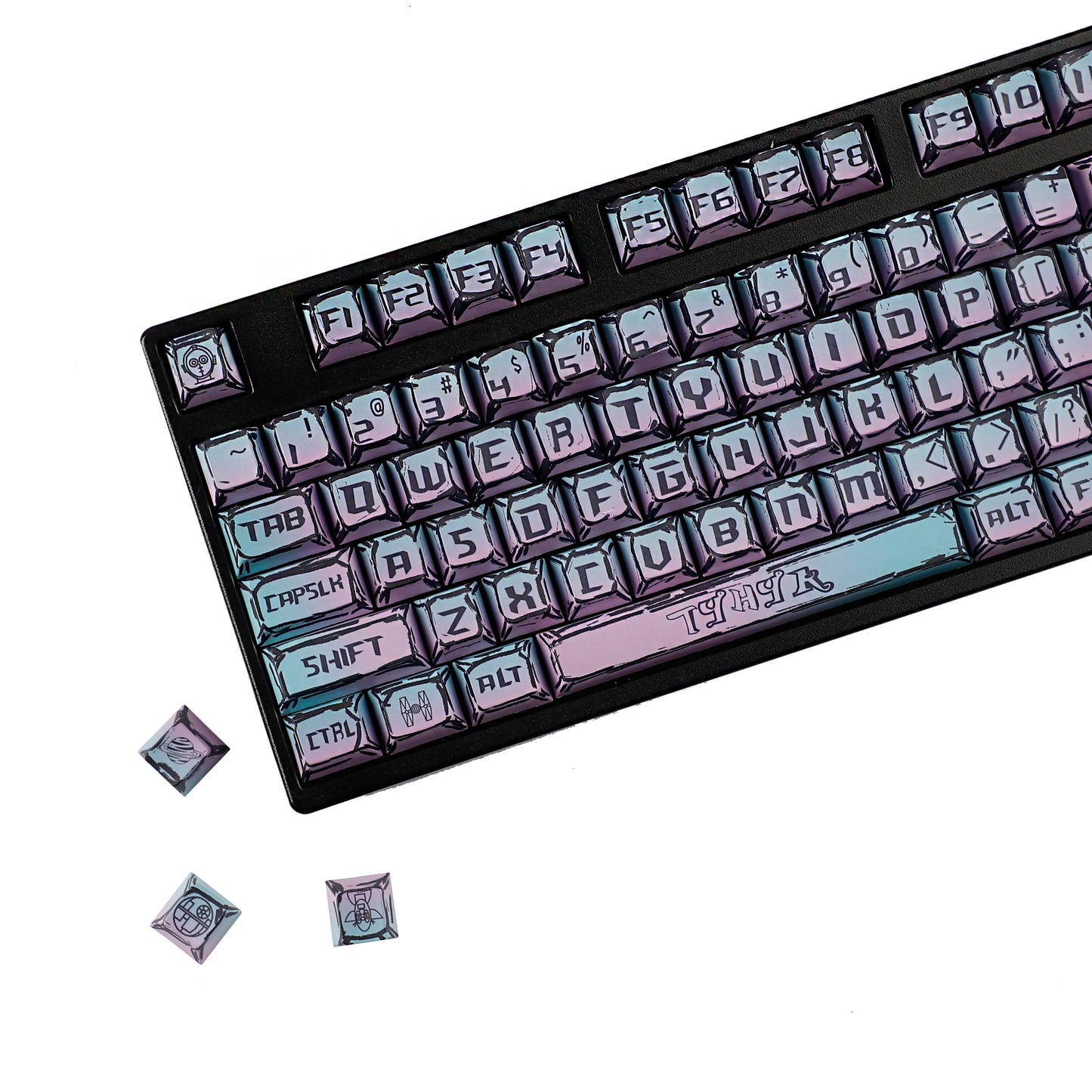 YMDK Cyberpunk Keycaps 126 keys Gradient Color Five-sided Dye Sub MDA Profile PBT MX Mechanical Keyboard Keycap 65/75/87/98/100/104