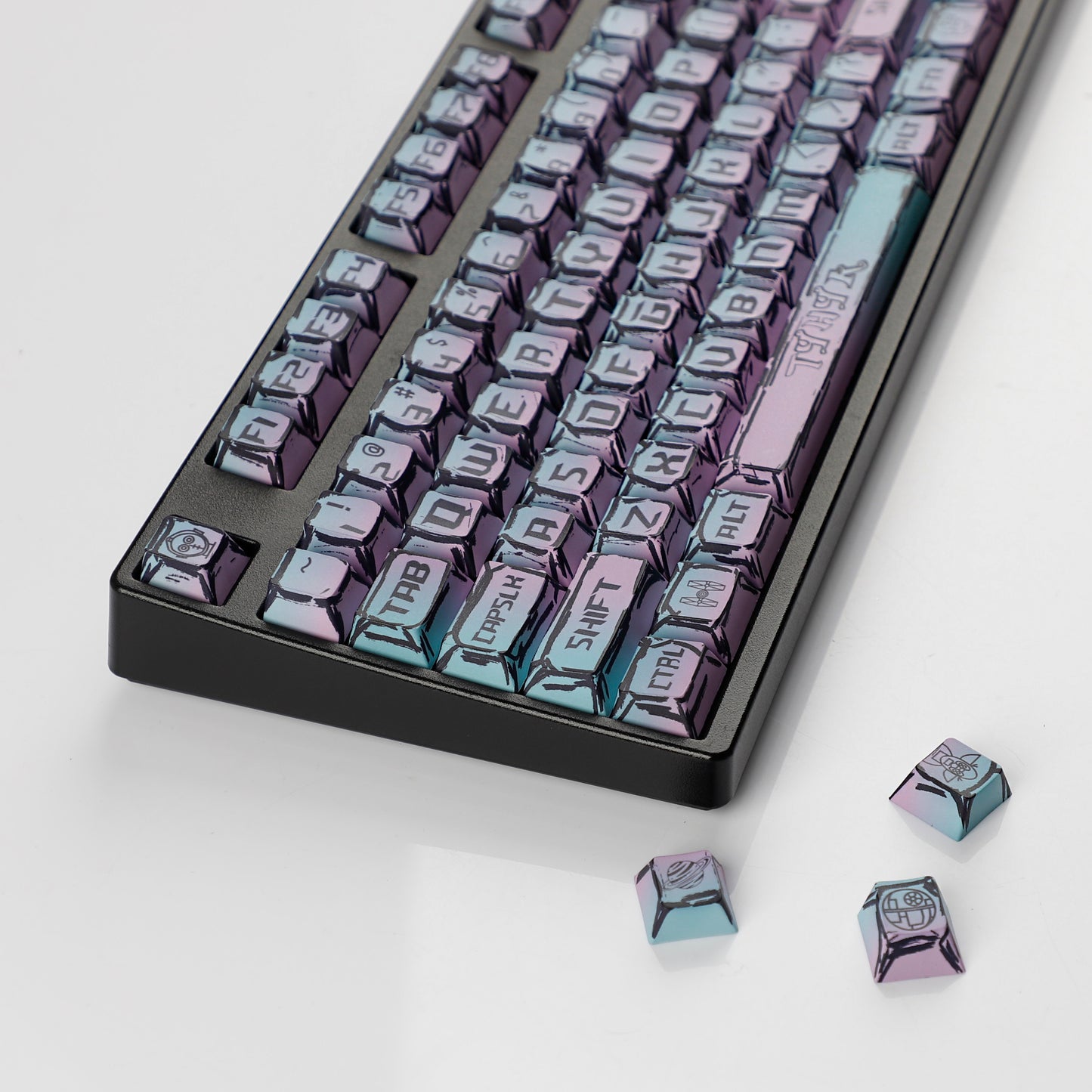 YMDK Cyberpunk Keycaps 126 keys Gradient Color Five-sided Dye Sub MDA Profile PBT MX Mechanical Keyboard Keycap 65/75/87/98/100/104