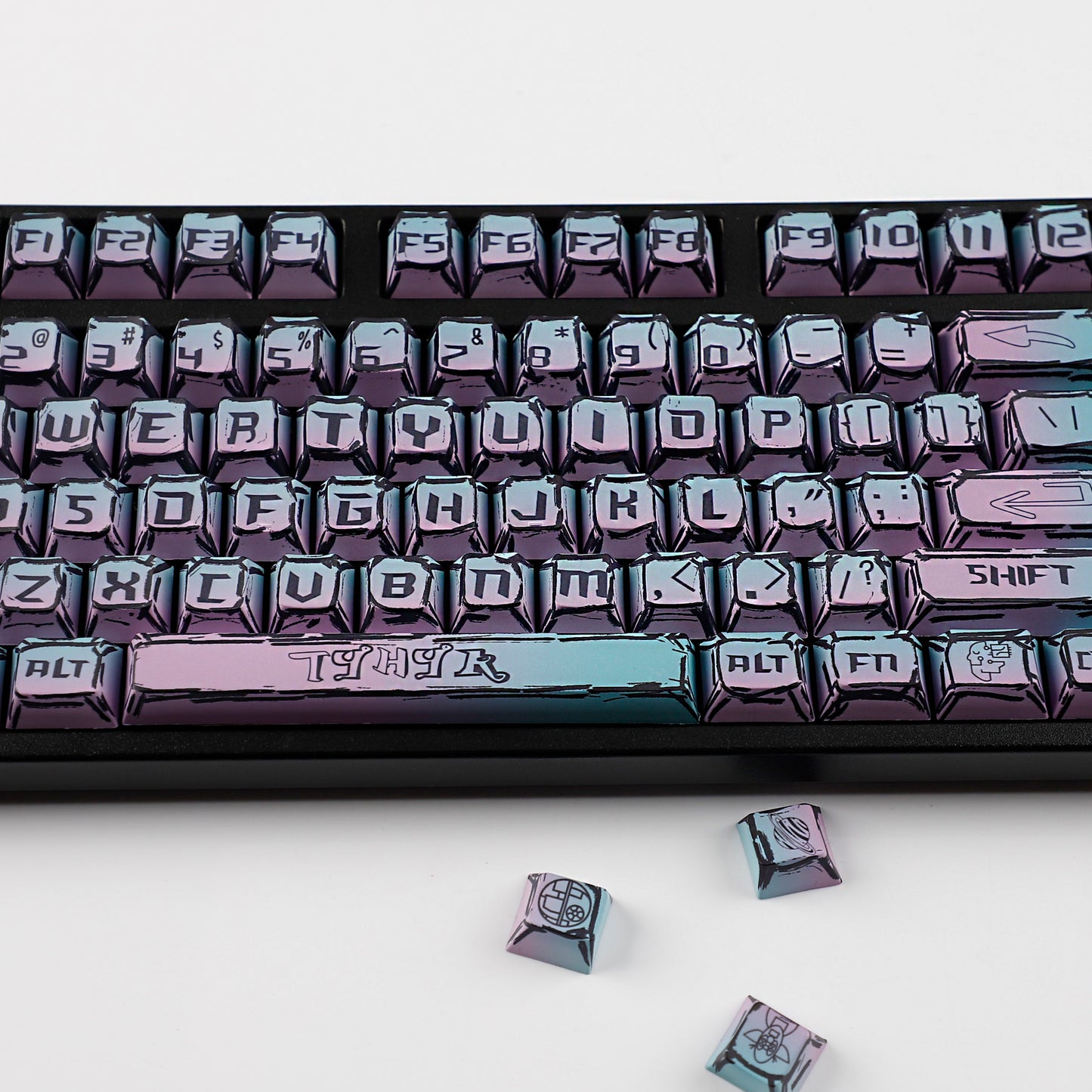 YMDK Cyberpunk Keycaps 126 keys Gradient Color Five-sided Dye Sub MDA Profile PBT MX Mechanical Keyboard Keycap 65/75/87/98/100/104