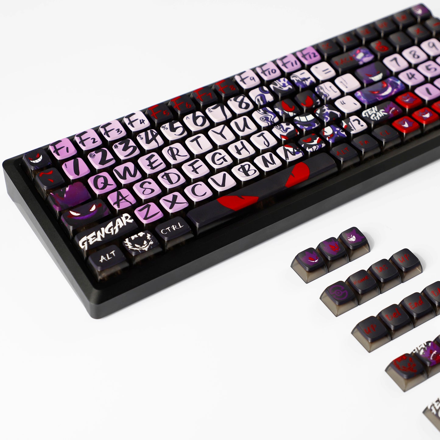 YMDK Evil Briquettes Gengar Cartoon Keycaps Translucent Full Set 122 keys MDA Profile PBT+PC Dye Sub Cool Custom Keycaps for MX Mechanical Keyboard