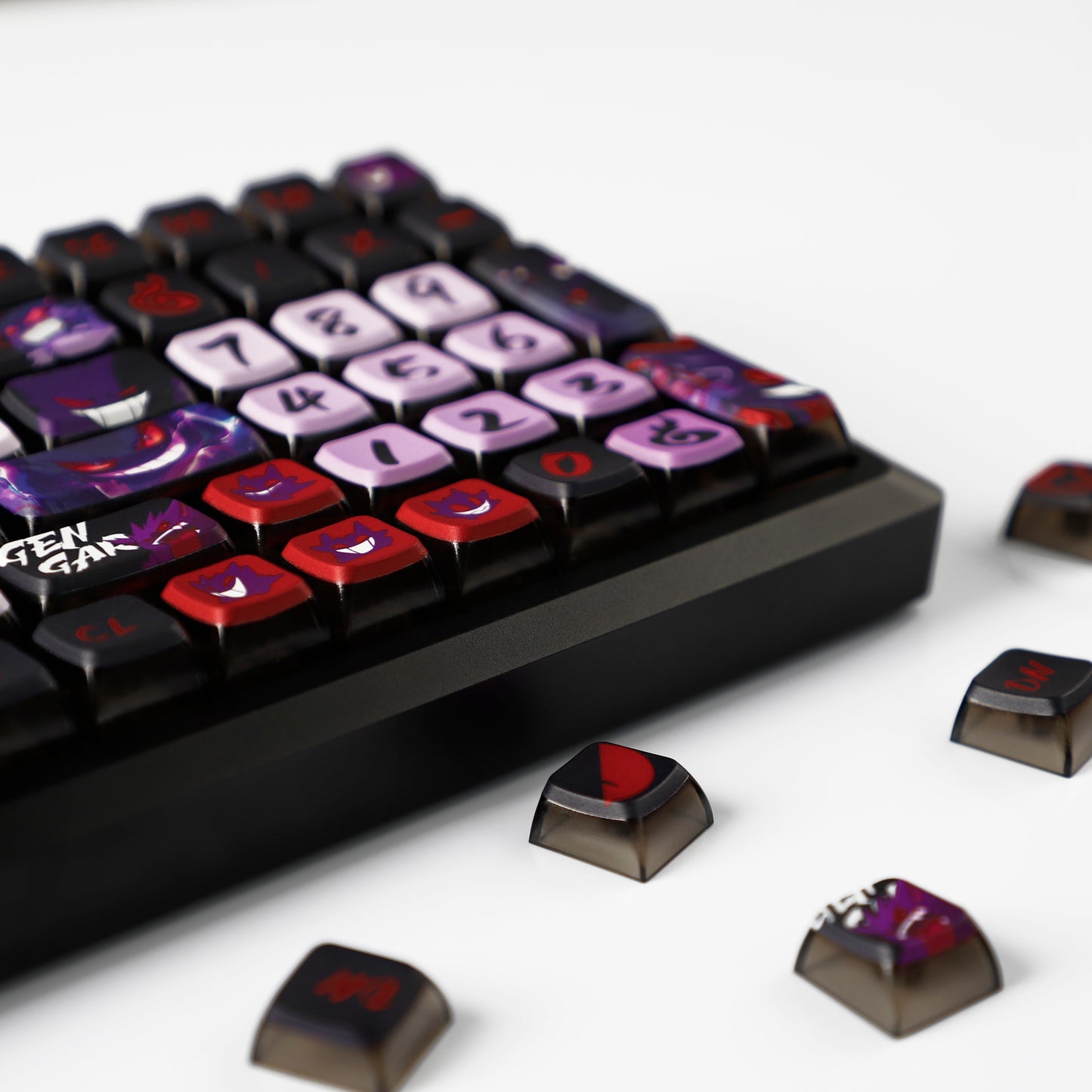YMDK Evil Briquettes Gengar Cartoon Keycaps Translucent Full Set 122 keys MDA Profile PBT+PC Dye Sub Cool Custom Keycaps for MX Mechanical Keyboard
